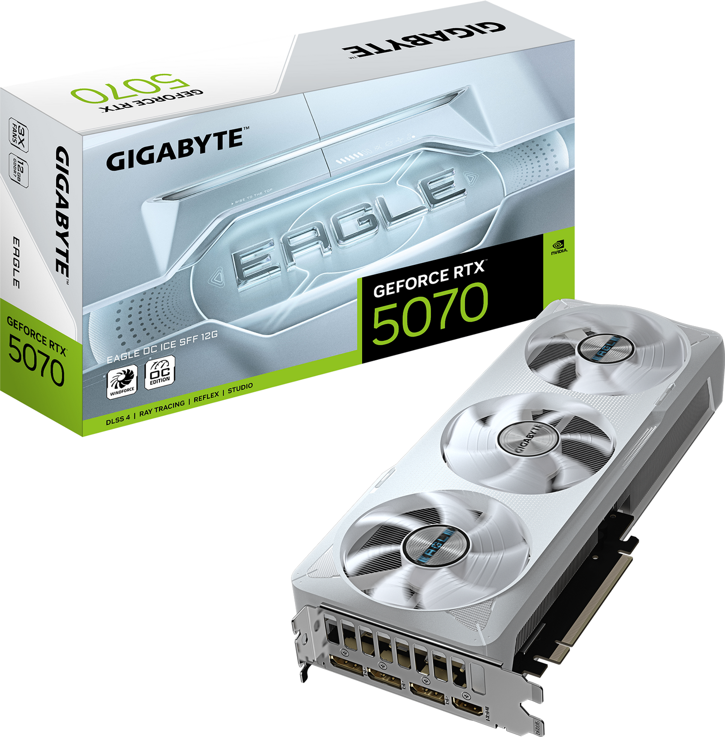 GIGABYTE GeForce RTX 5070 EAGLE OC ICE SFF 12G front view