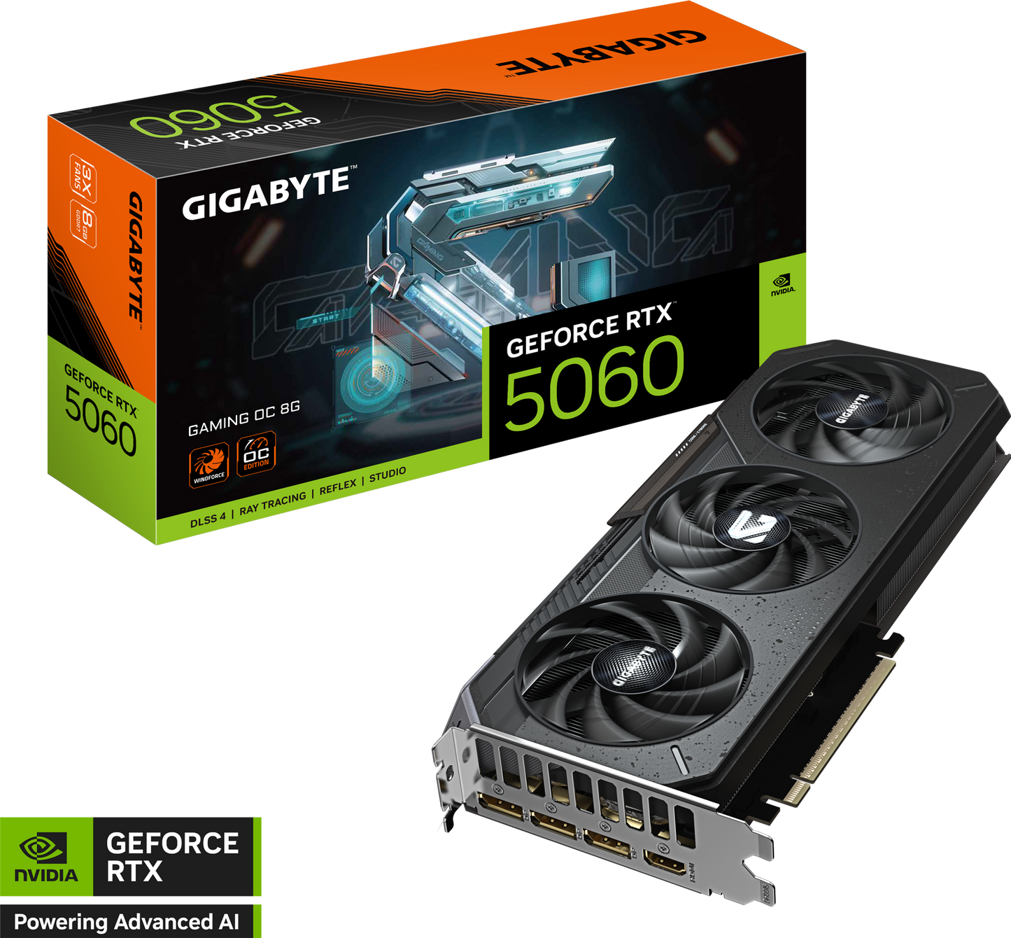GIGABYTE GeForce RTX 5060 GAMING OC 8G angled view