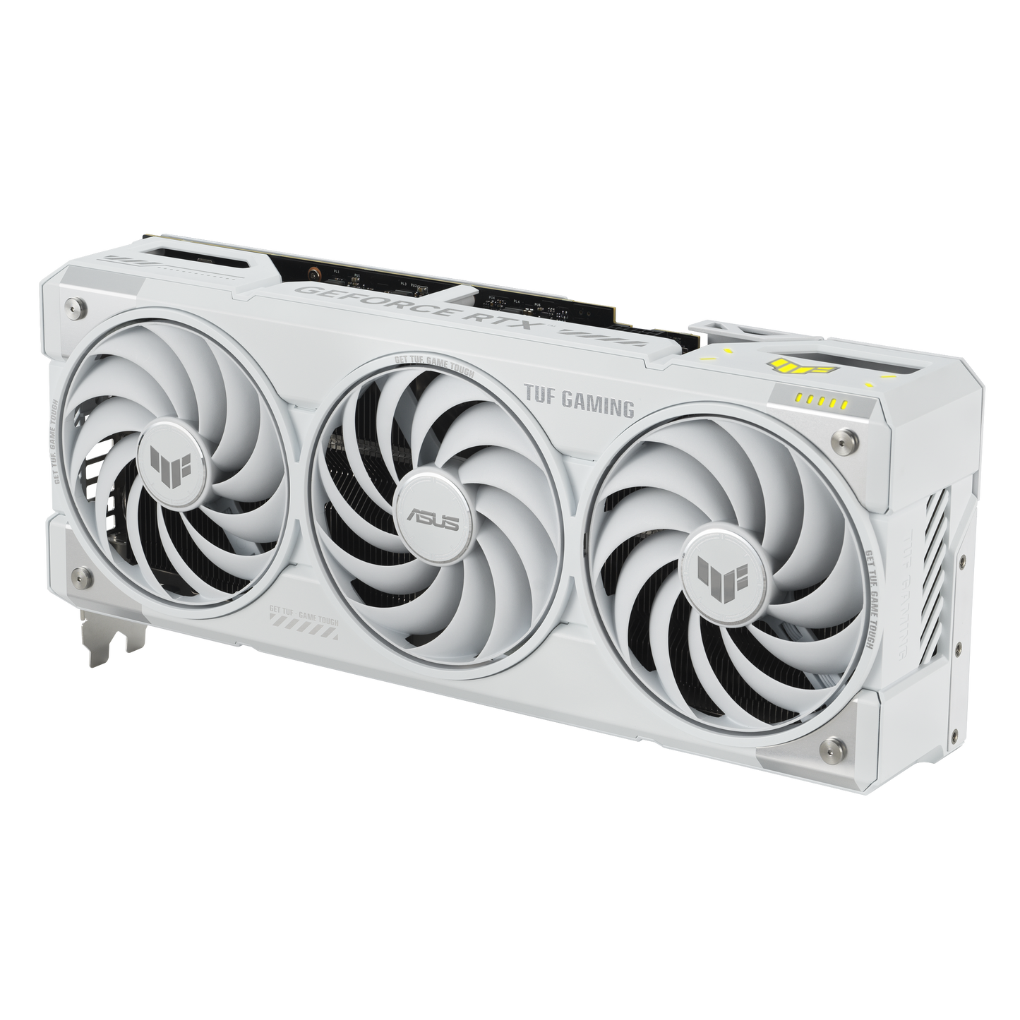 ASUS TUF Gaming RTX 5070 Ti White OC graphics card rear view