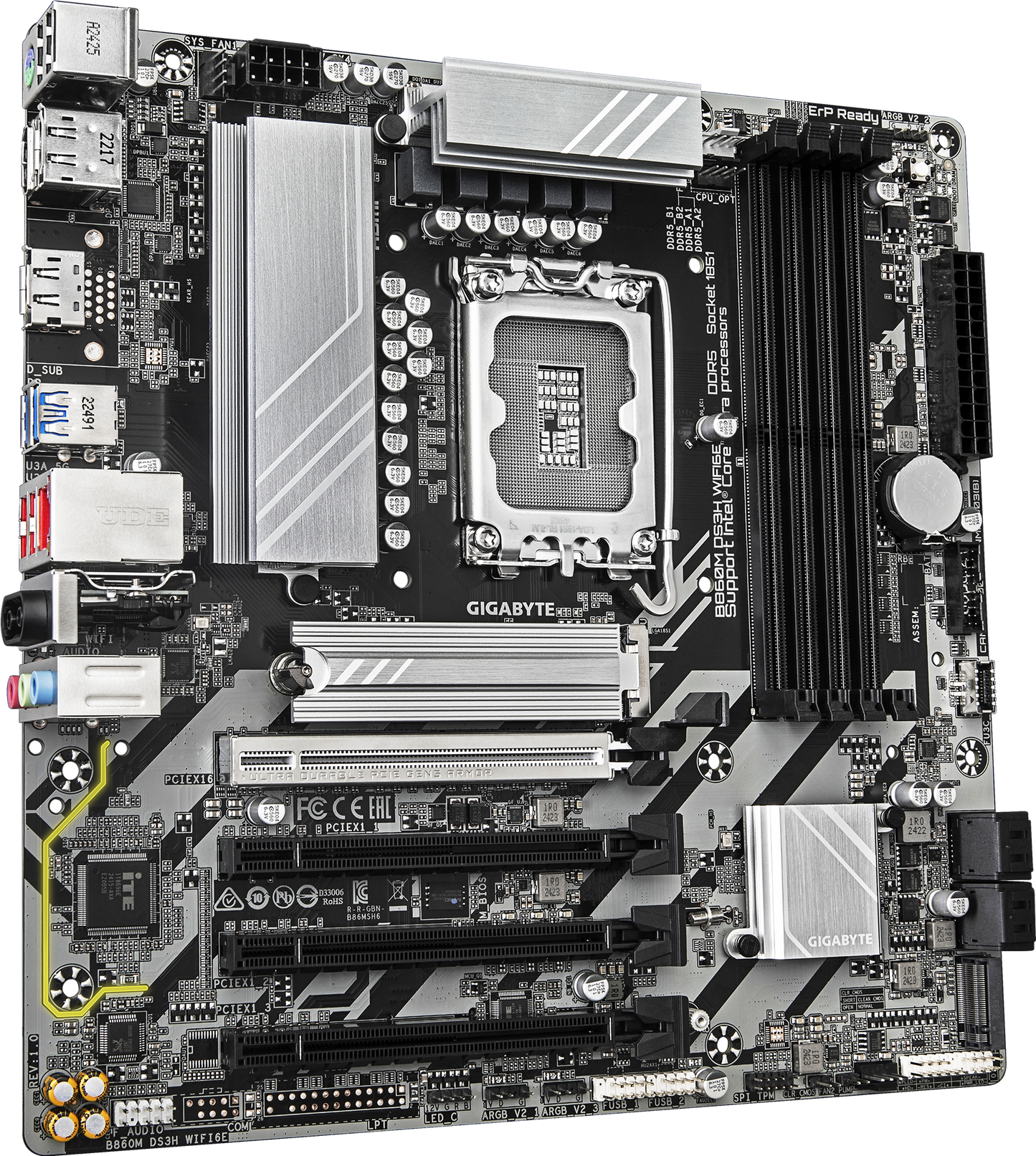 GIGABYTE B860M DS3H WIFI6E motherboard rear view