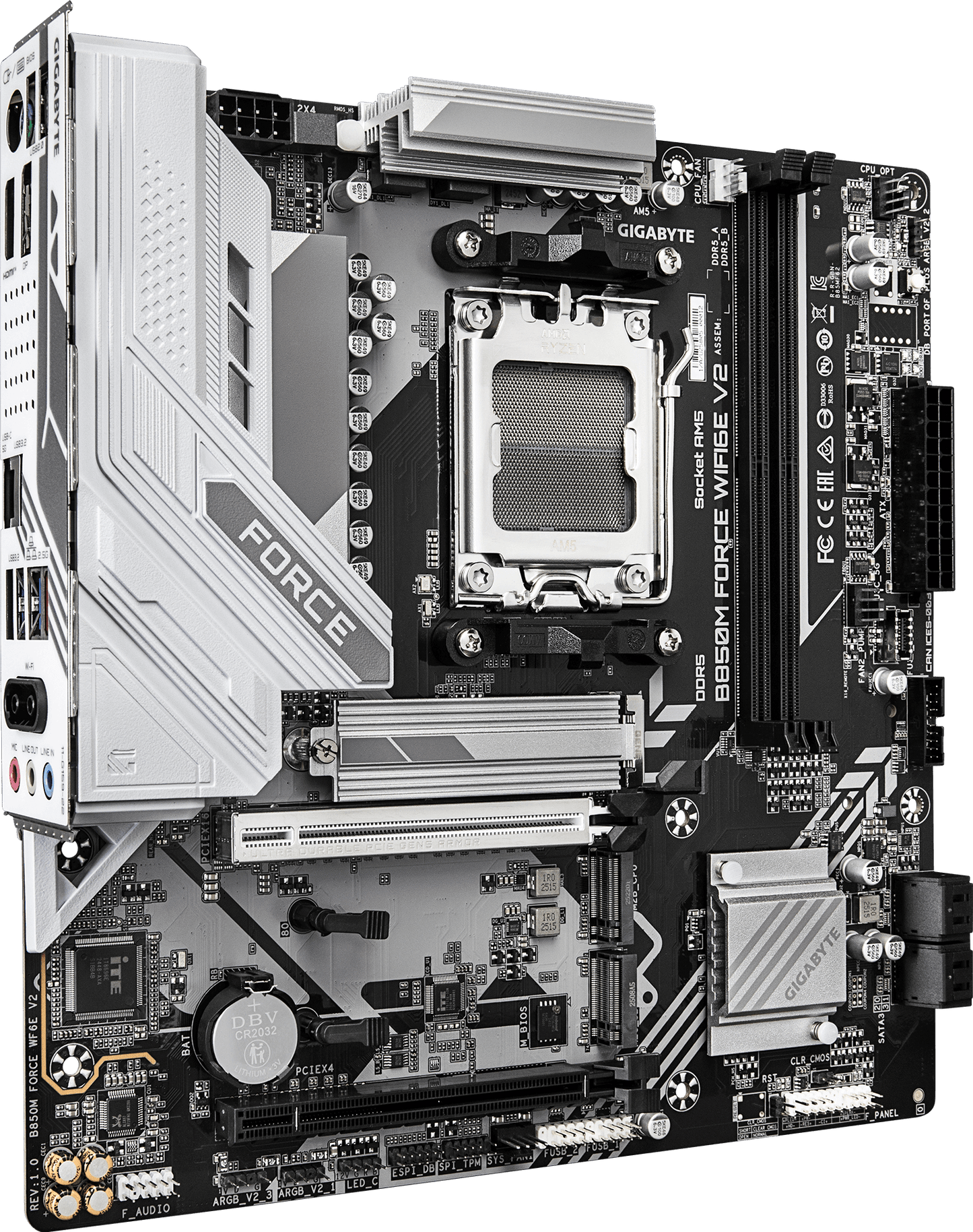GIGABYTE B850M FORCE WIFI6E V2 motherboard rear view