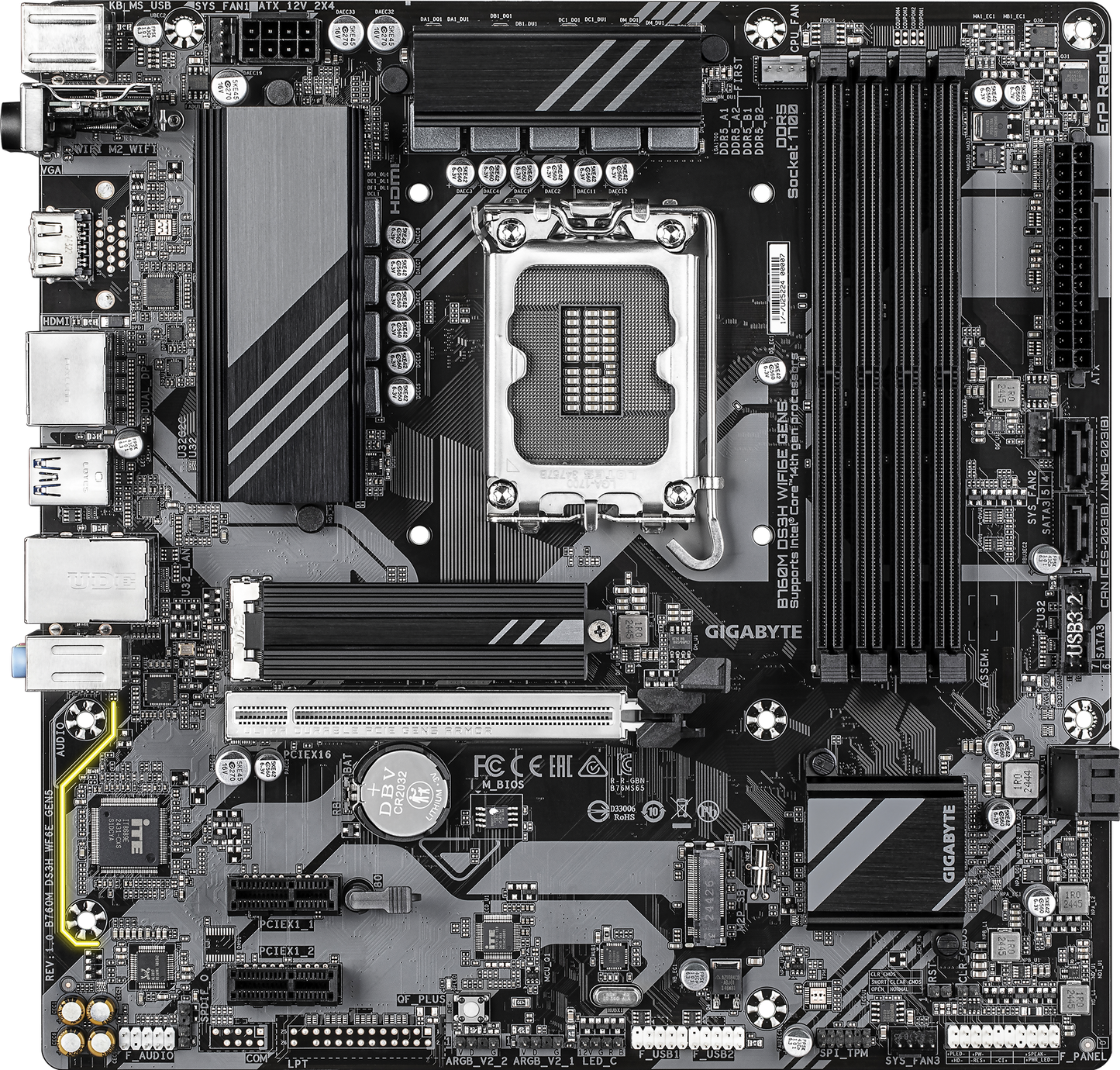 GIGABYTE B760M DS3H WIFI6E GEN5 motherboard alternate view