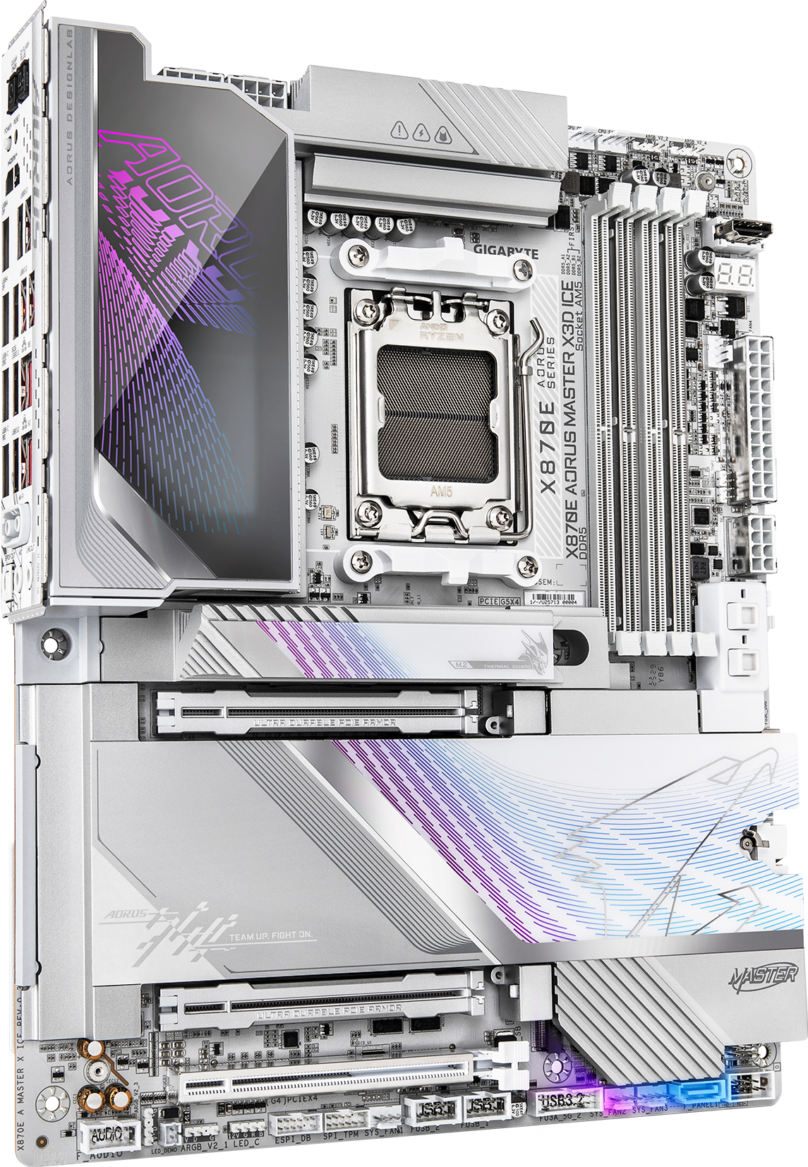 AORUS X870E AORUS MASTER X3D ICE motherboard rear view