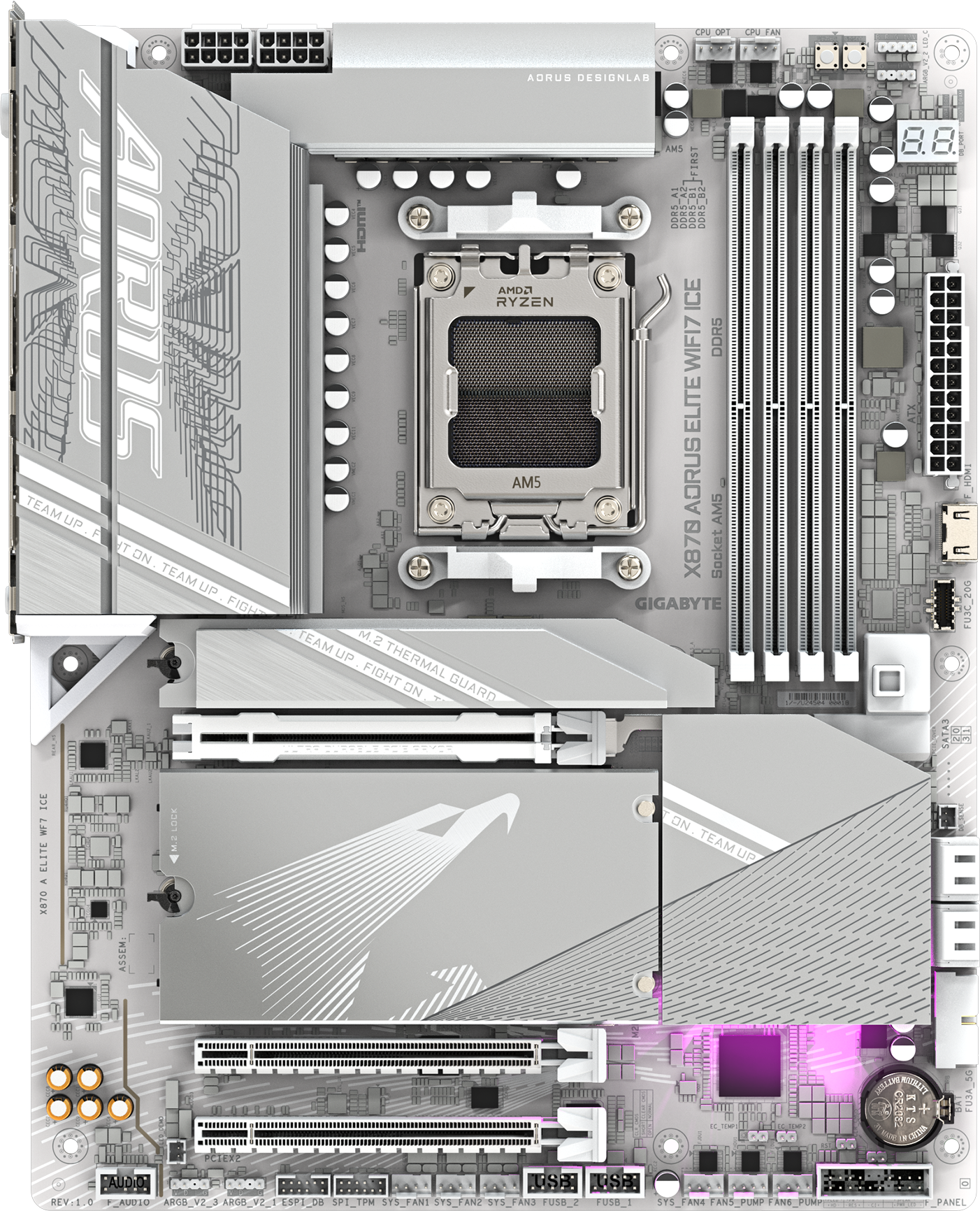 AORUS X870 ELITE WIFI7 ICE motherboard alternate view