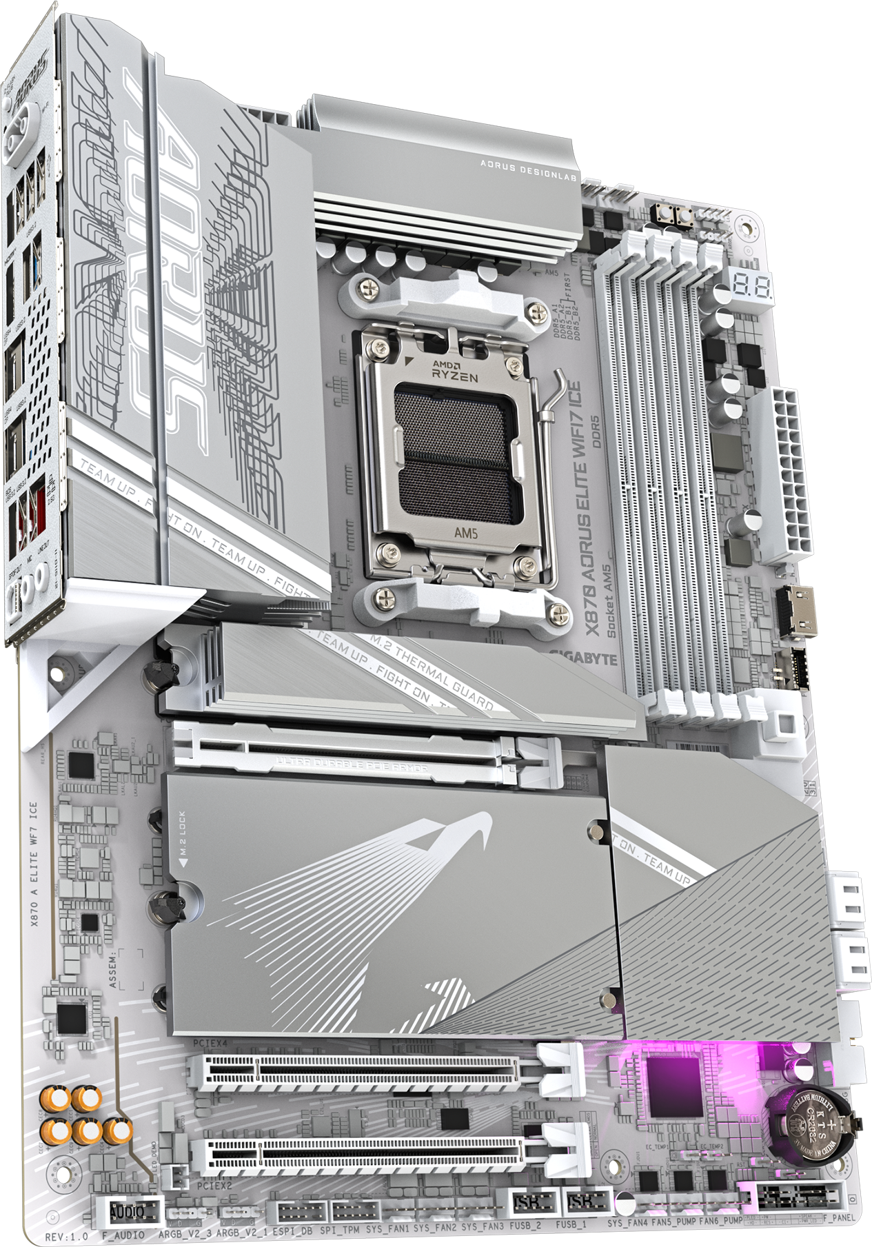 AORUS X870 ELITE WIFI7 ICE motherboard rear view