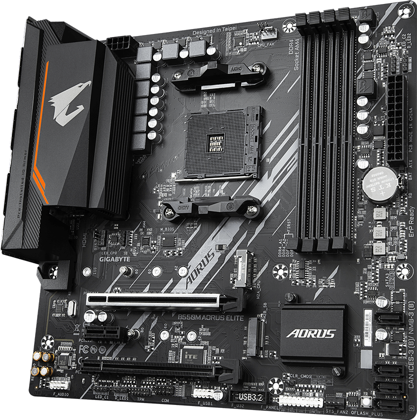 AORUS B550M AORUS ELITE motherboard rear view