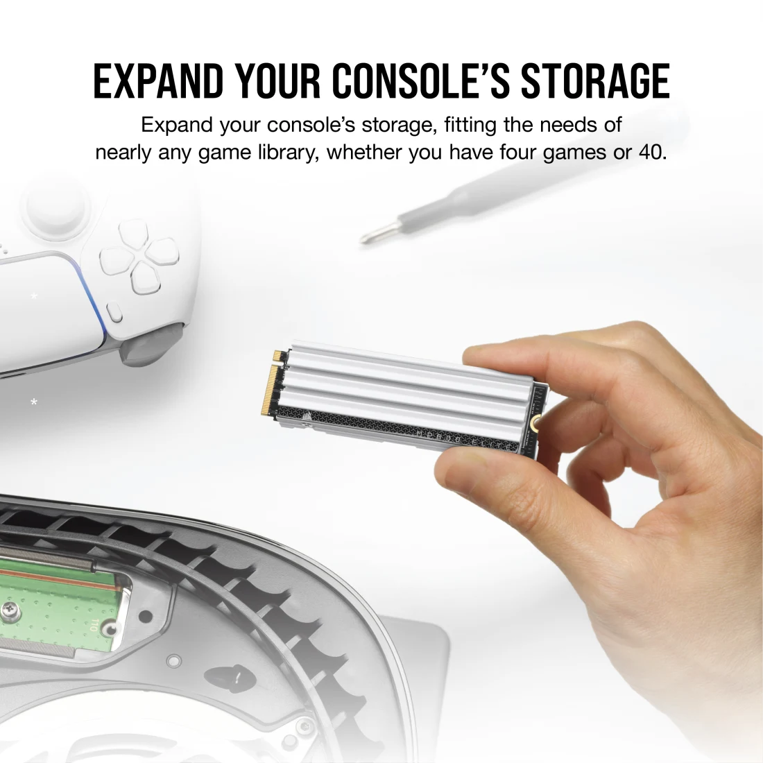 CORSAIR MP600 ELITE 1TB White PS5 side view
