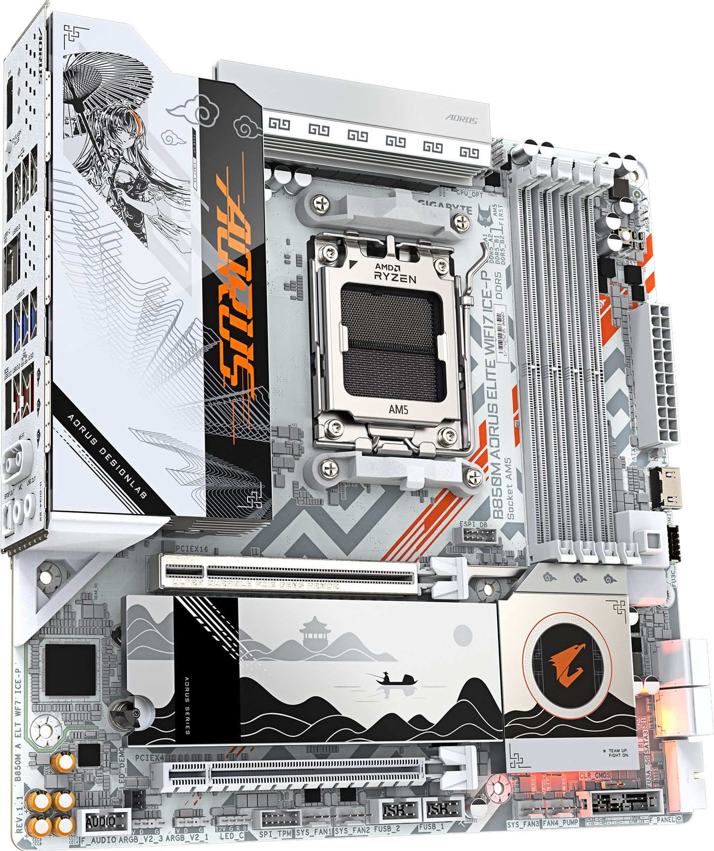 AORUS B850M ELITE WIFI7 ICE-P motherboard rear view