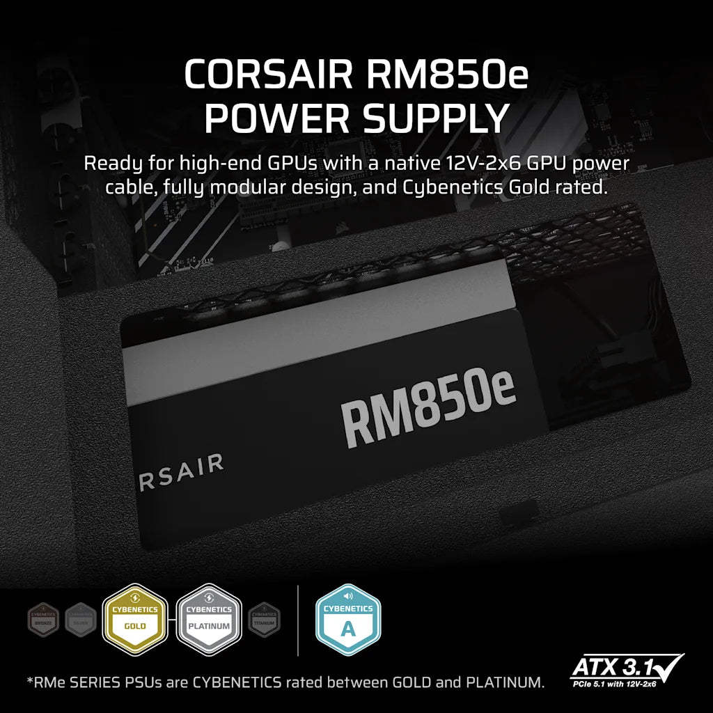 CORSAIR RM850e CYBENETICS GOLD, ATX 3.1 FULLY MODULAR LOW-NOISE PSU official product image 2