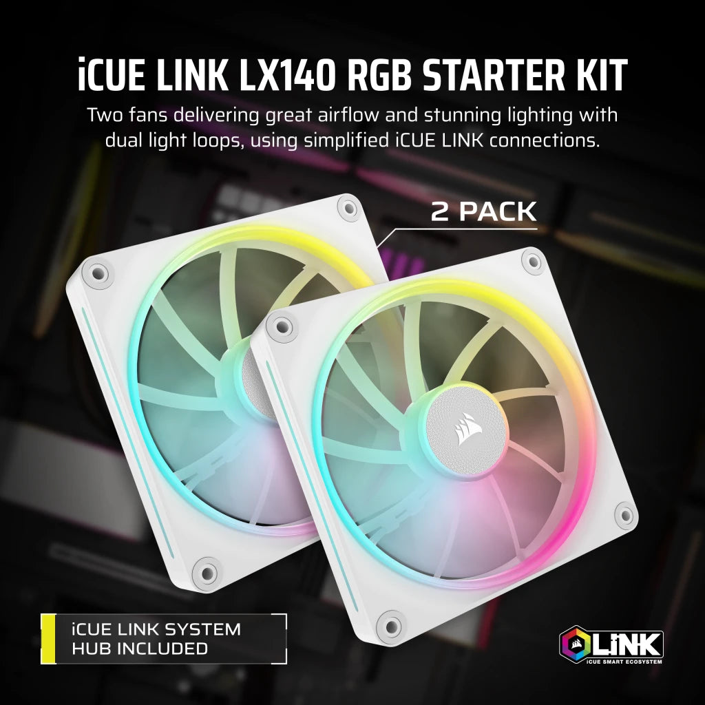 CORSAIR iCUE LINK LX140 RGB White, 140mm RGB FAN - DUAL PACK official product image 2