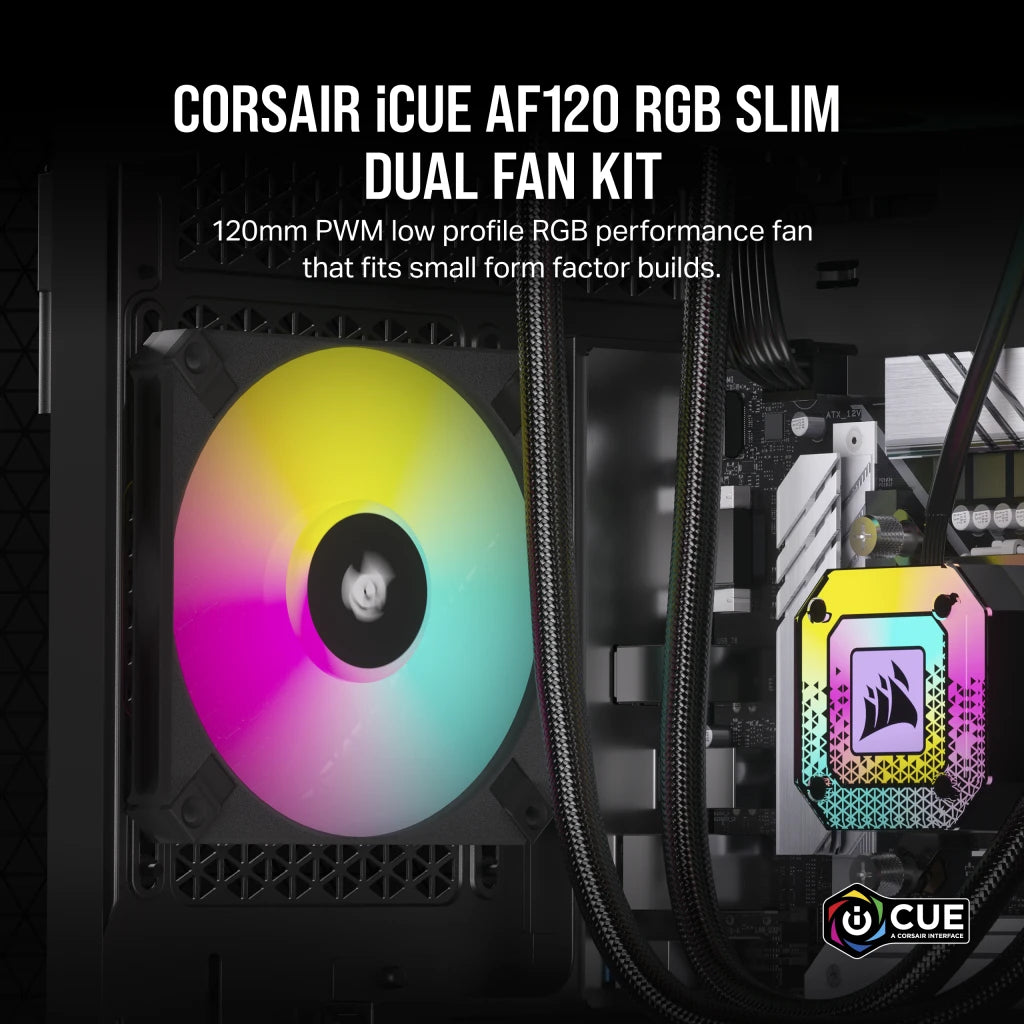 CORSAIR AF120 RGB SLIM, 120MMX15MM FLUID DYNAMIC RGB FAN - DUAL PACK WITH LIGHTING NODE CORE official product image 2