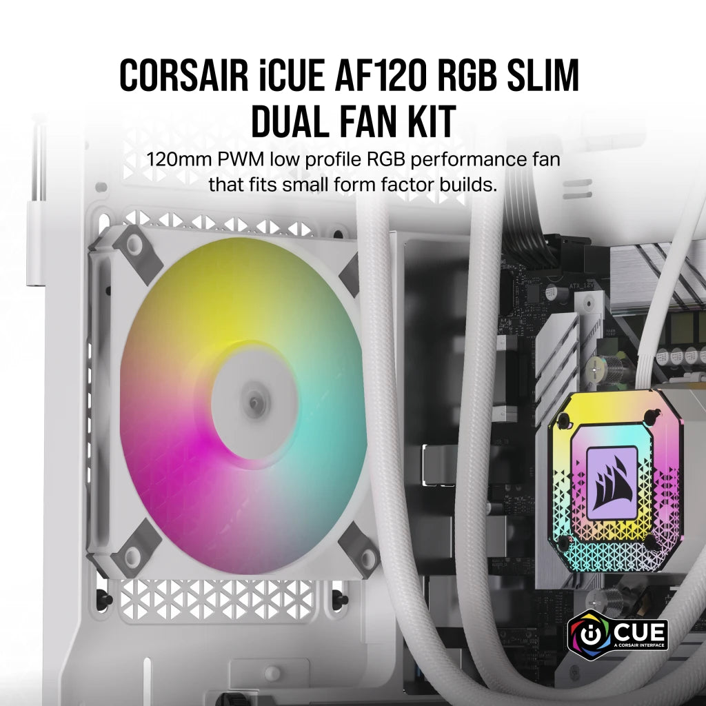 CORSAIR AF120 RGB SLIM WHITE, 120MM FLUID DYNAMIC RGB FAN - DUAL PACK WITH LIGHTING NODE CORE official product image 2