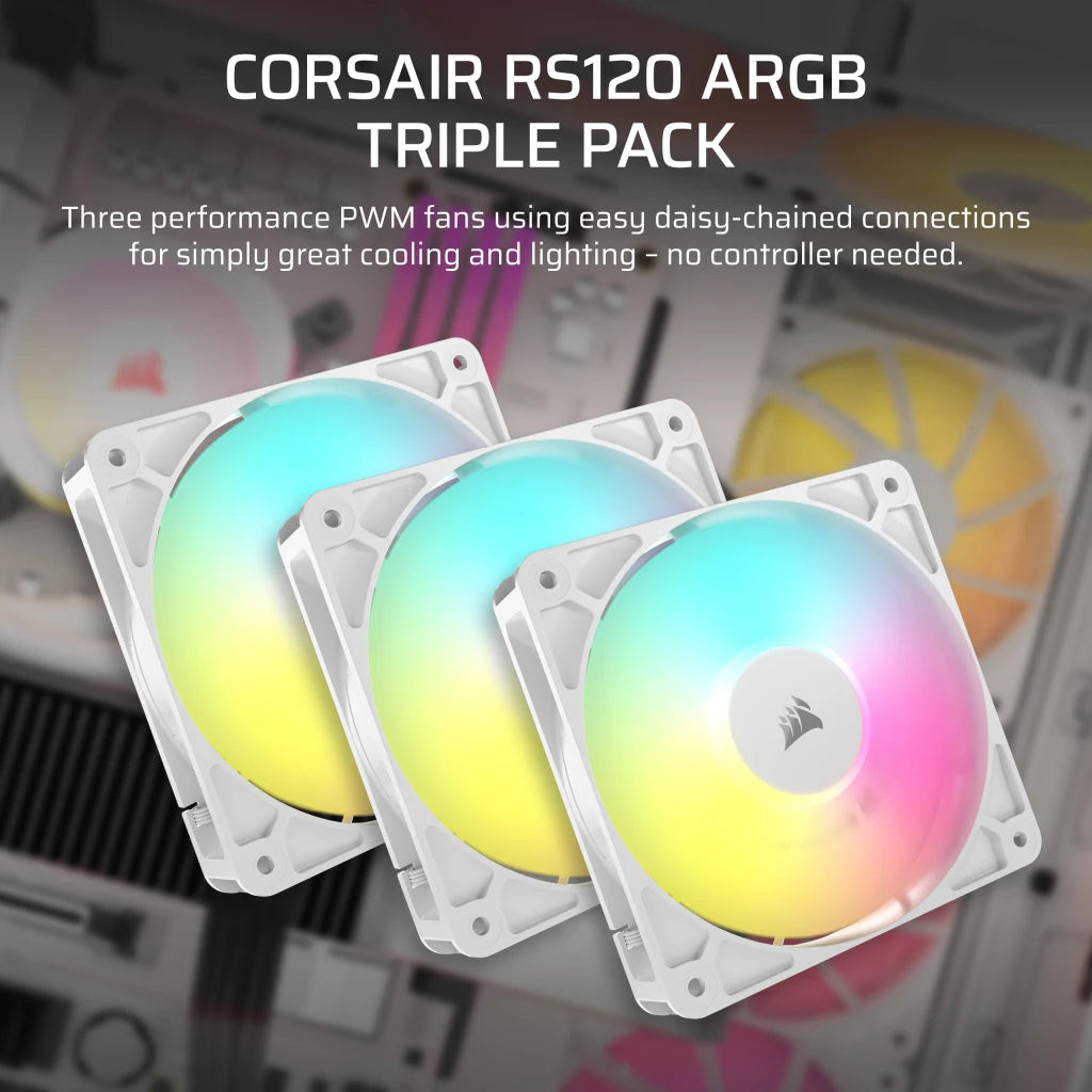 CORSAIR RS120 ARGB 120MM ARGB FAN WHITE - TRIPLE PACK official product image 2