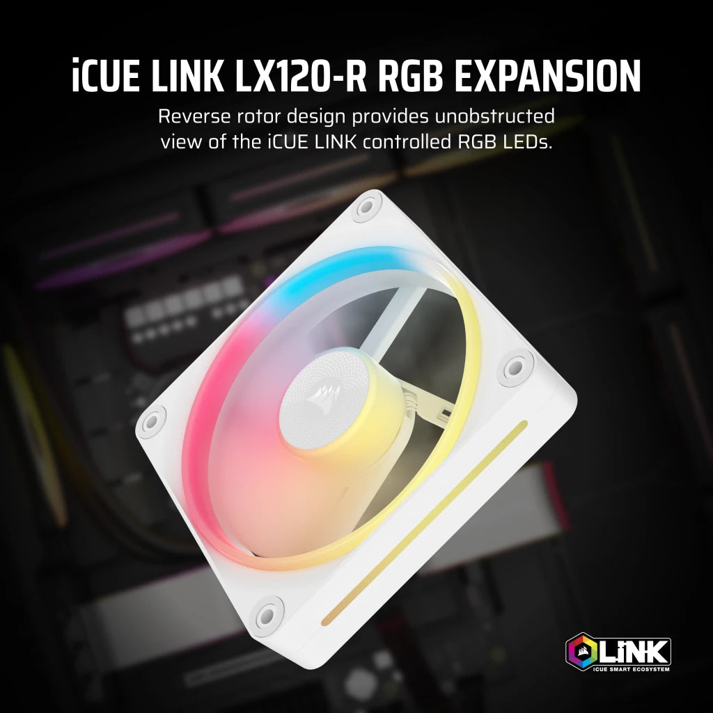 CORSAIR iCUE LINK LX120-R RGB WHITE REVERSE FAN - SINGLE PACK official product image 2