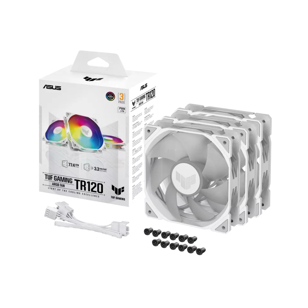 ASUS TUF GAMING TR120 ARGB REVERSE FAN -TRIPLE PACK, WHITE