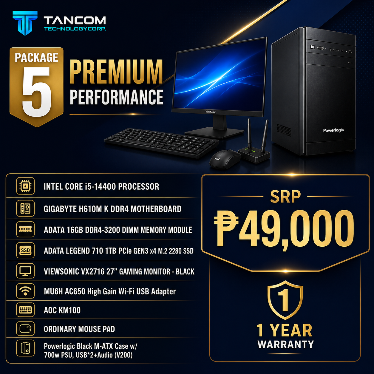 TANCOM Computer Package 5 – Intel Core i5-14400 Premium Performance specifications and price