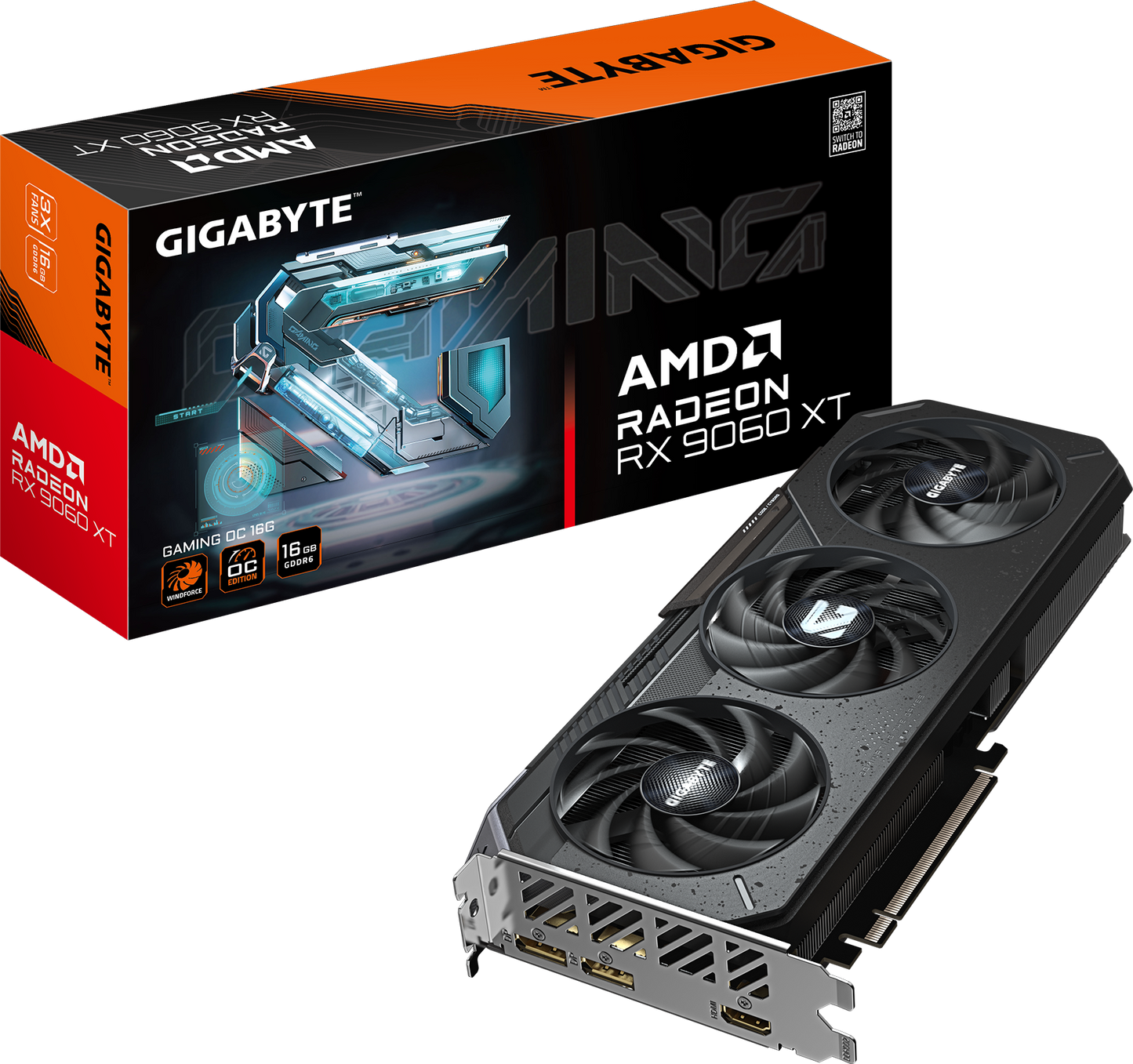 GIGABYTE Radeon RX 9060 XT GAMING OC 16G front view