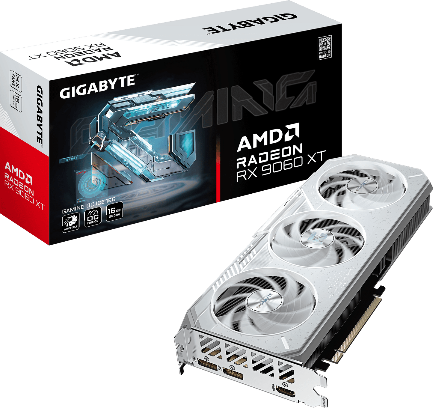 GIGABYTE Radeon RX 9060 XT GAMING OC ICE 16G front view