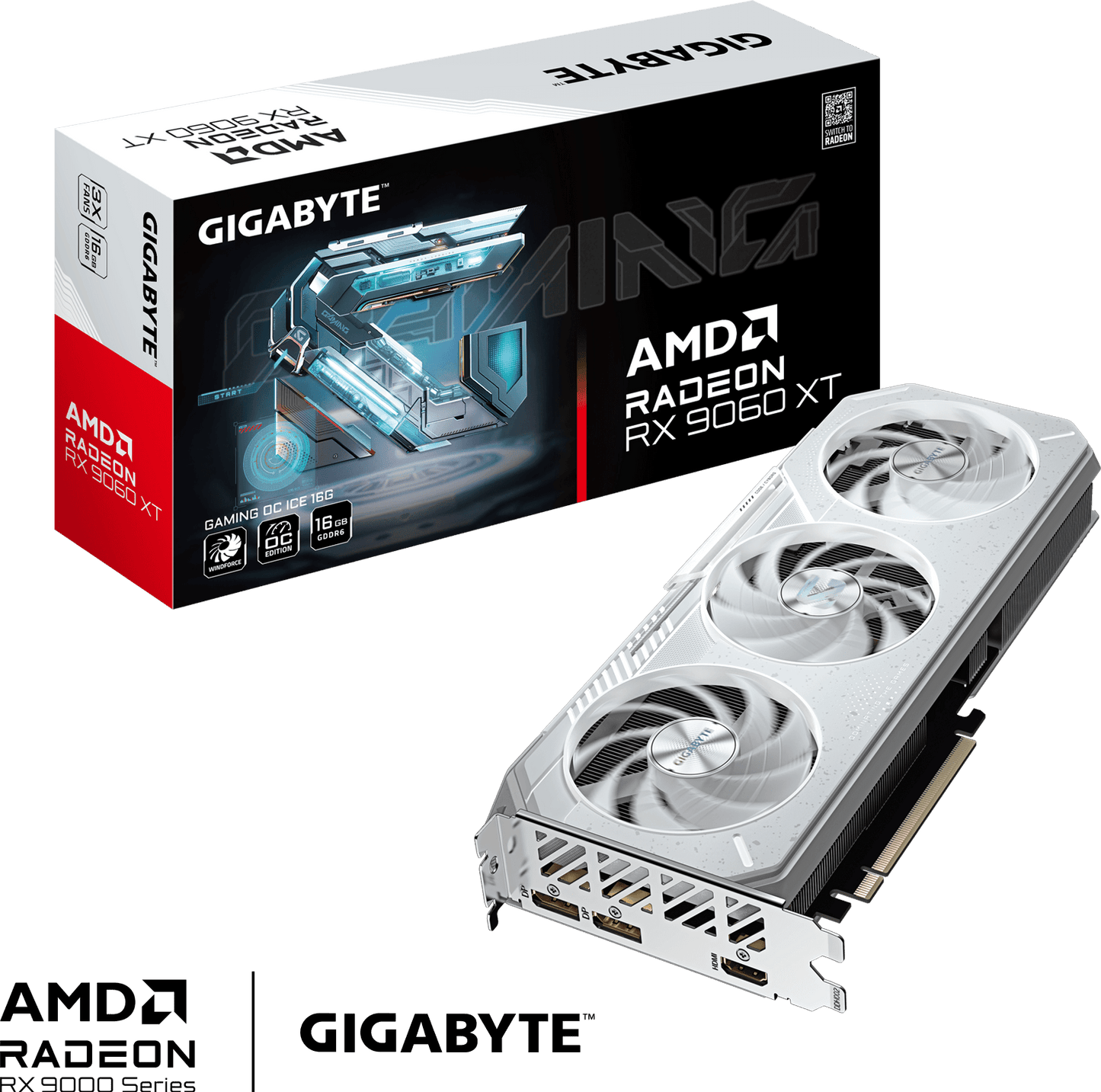 GIGABYTE Radeon RX 9060 XT GAMING OC ICE 16G angled view