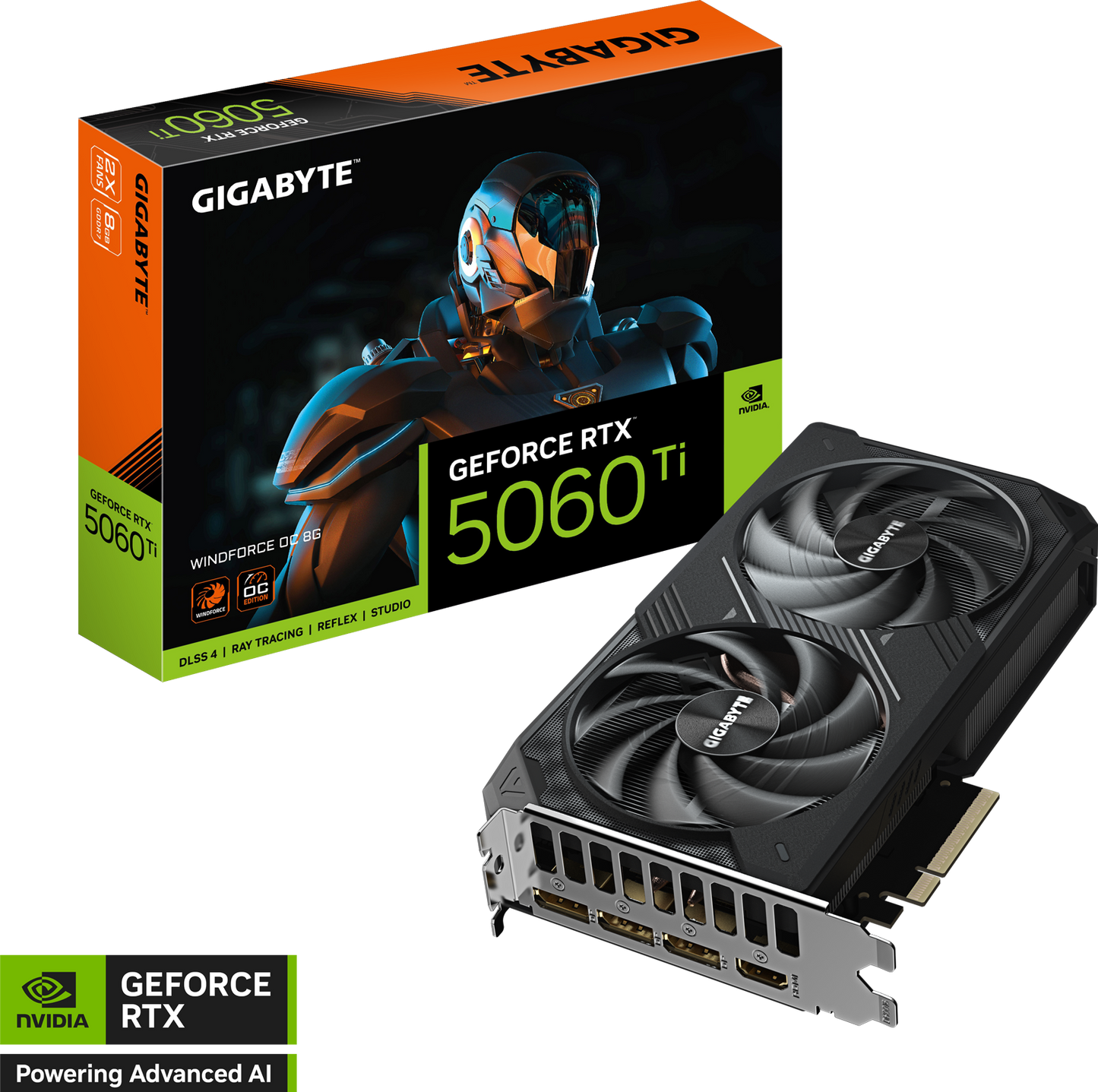 GIGABYTE GeForce RTX 5060 Ti WINDFORCE OC 8G angled view