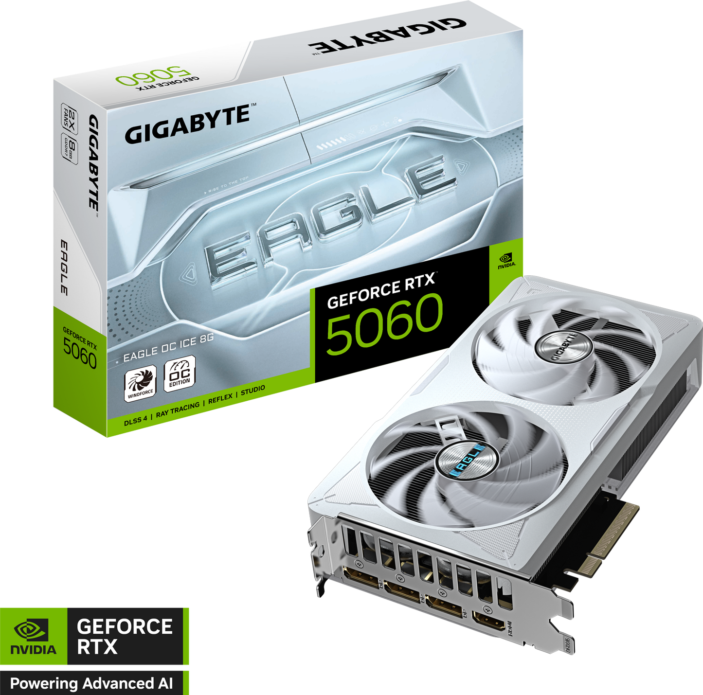 GIGABYTE GeForce RTX 5060 EAGLE OC ICE 8G angled view