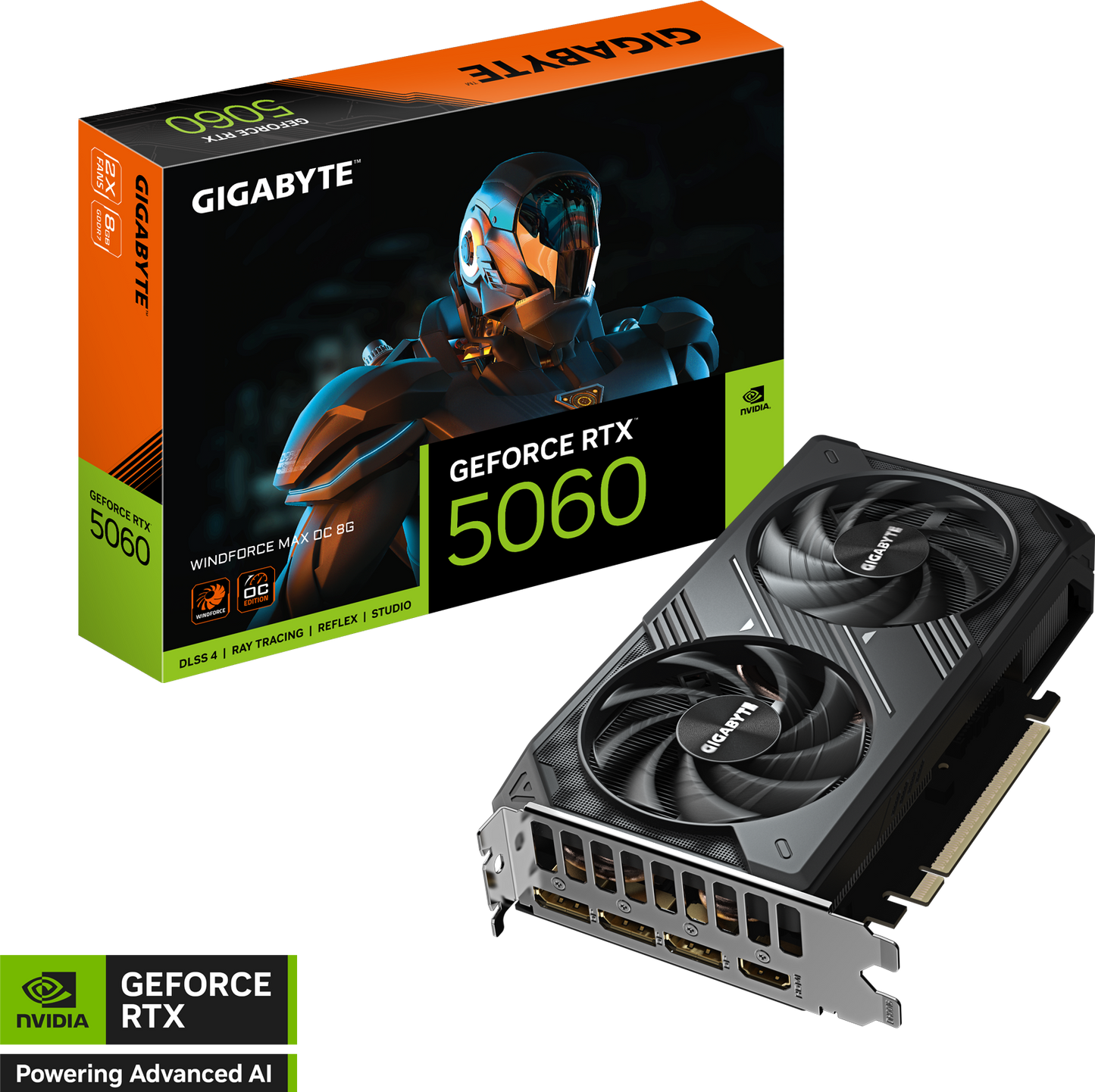 GIGABYTE GeForce RTX 5060 WINDFORCE MAX OC 8G angled view