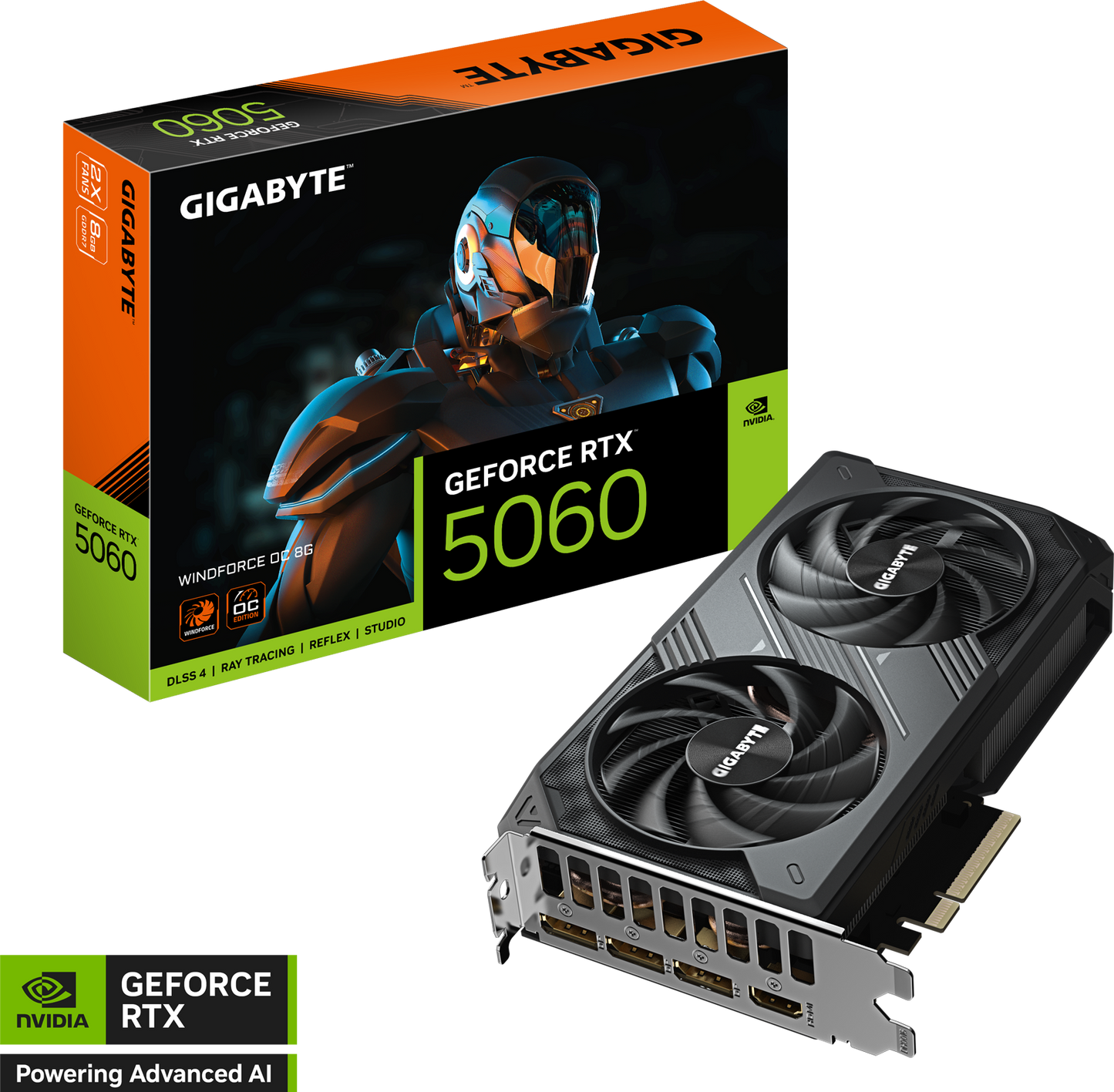 GIGABYTE GeForce RTX 5060 WINDFORCE OC 8G angled view