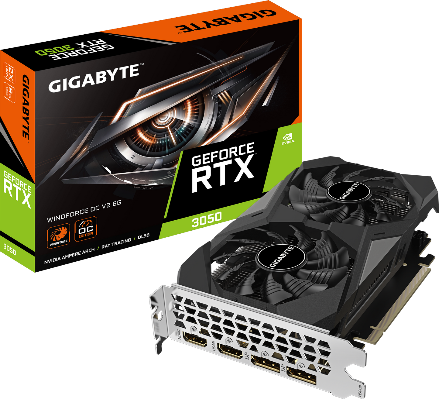 GIGABYTE GeForce RTX 3050 WINDFORCE OC V2 6G front view