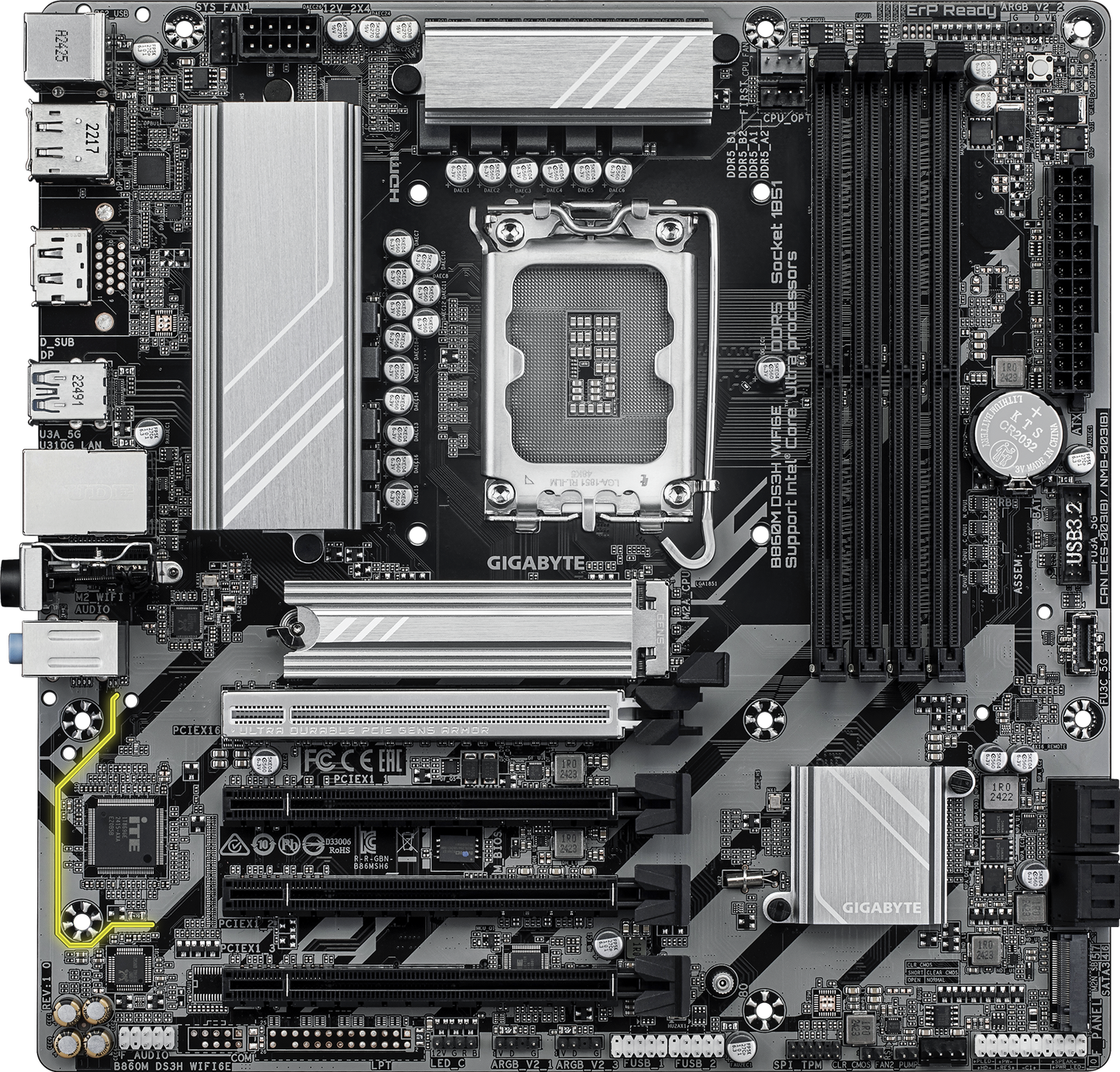GIGABYTE B860M DS3H WIFI6E motherboard alternate view