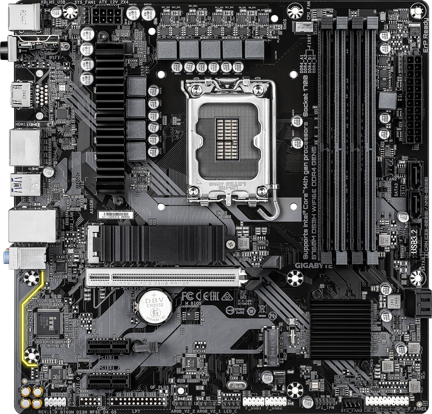 GIGABYTE B760M DS3H WIFI6E DDR4 GEN5 motherboard alternate view