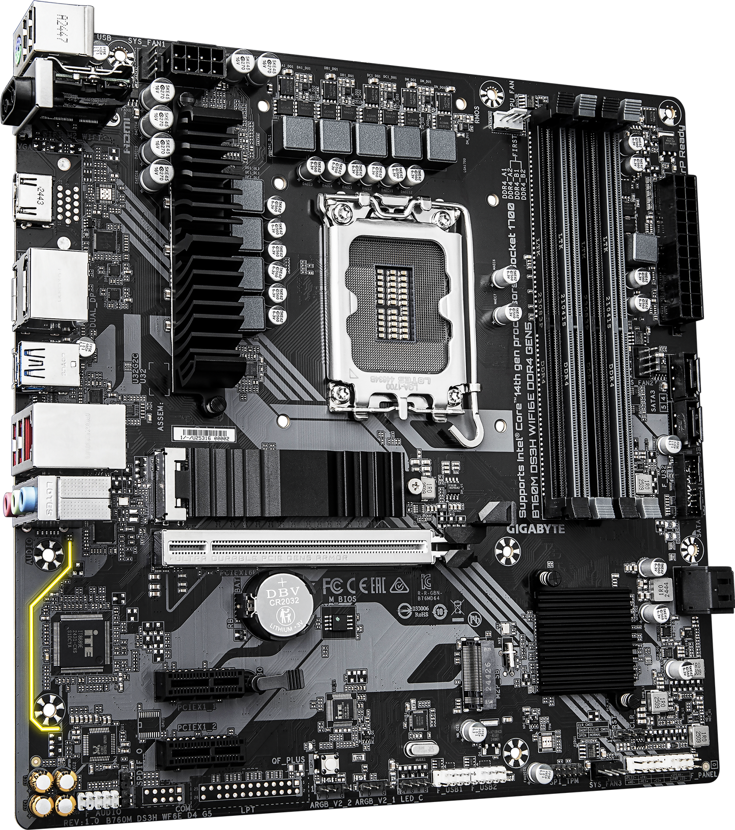 GIGABYTE B760M DS3H WIFI6E DDR4 GEN5 motherboard rear view