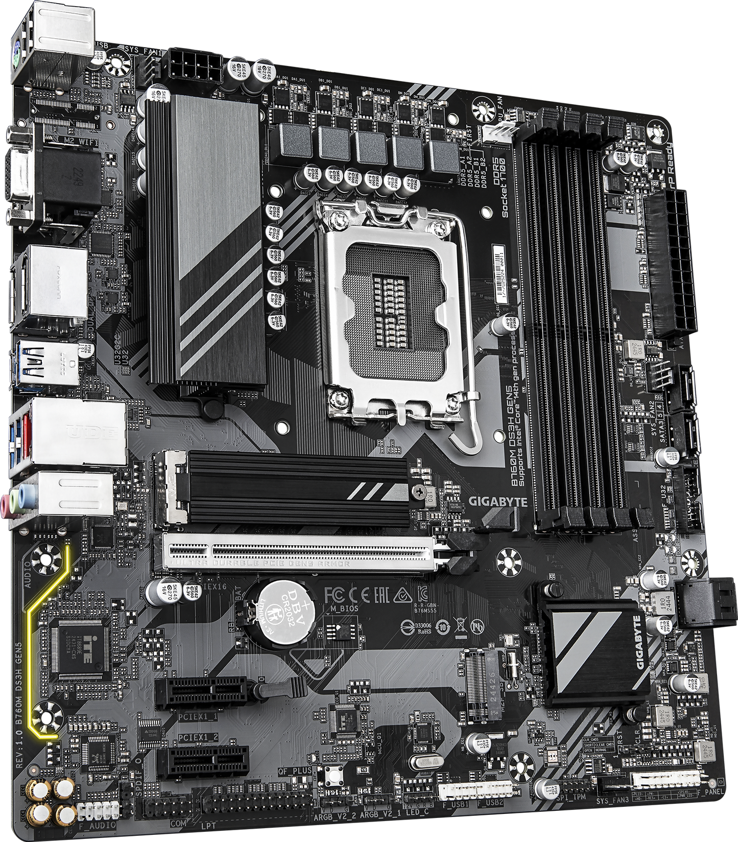 GIGABYTE B760M DS3H GEN5 motherboard rear view