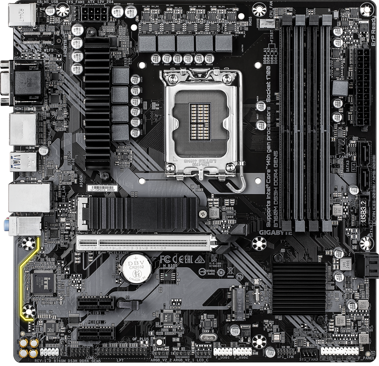 GIGABYTE B760M DS3H DDR4 GEN5 motherboard alternate view