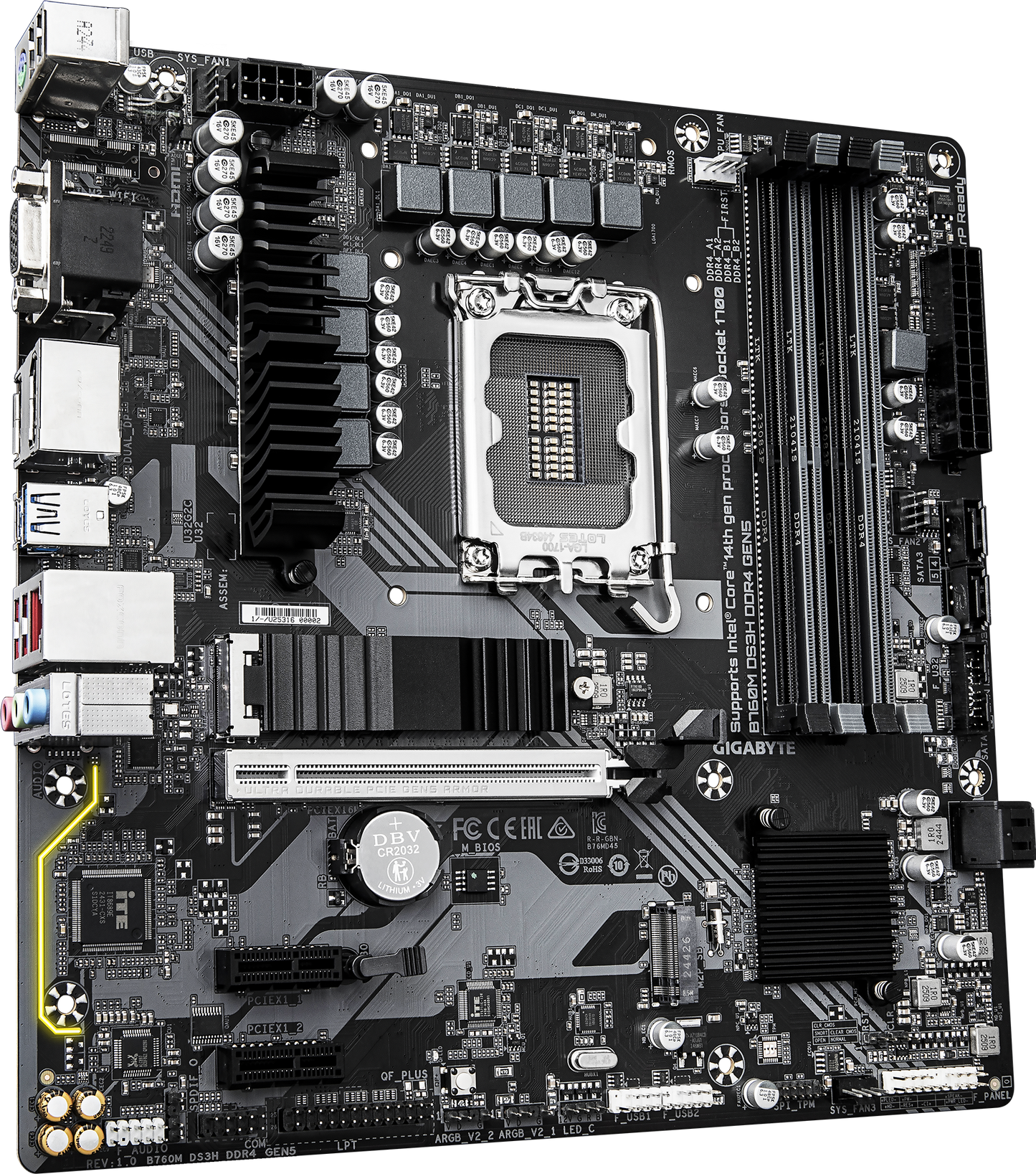 GIGABYTE B760M DS3H DDR4 GEN5 motherboard rear view