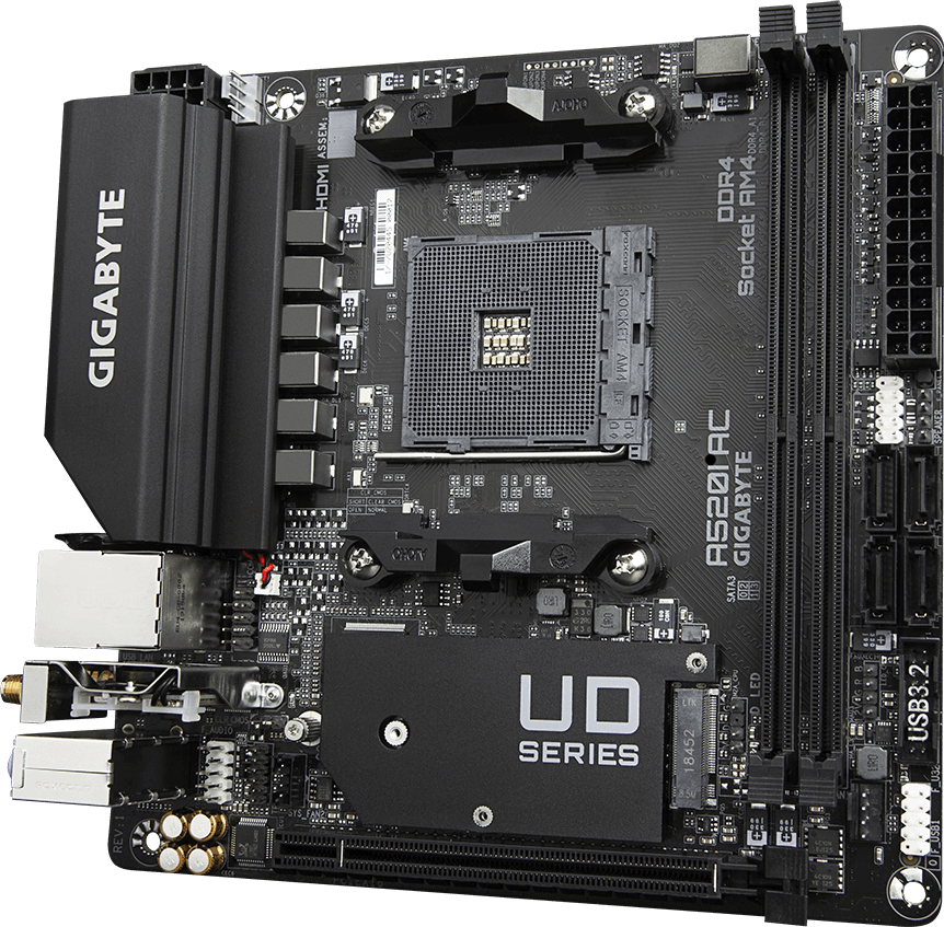 GIGABYTE A520I AC motherboard rear view