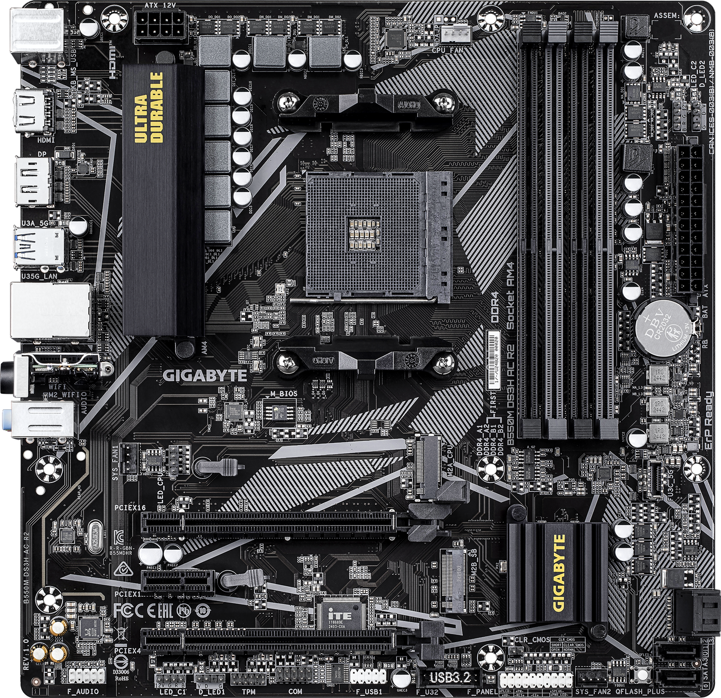 GIGABYTE B550M DS3H AC R2 motherboard alternate view