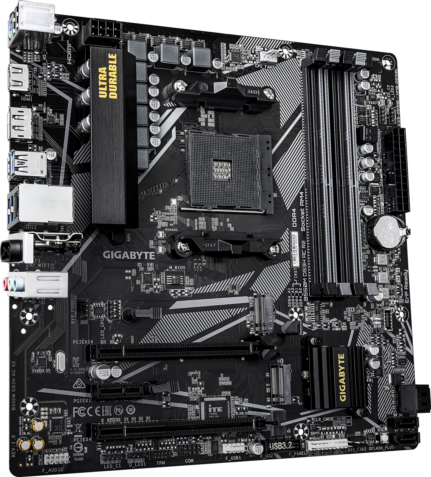 GIGABYTE B550M DS3H AC R2 motherboard rear view