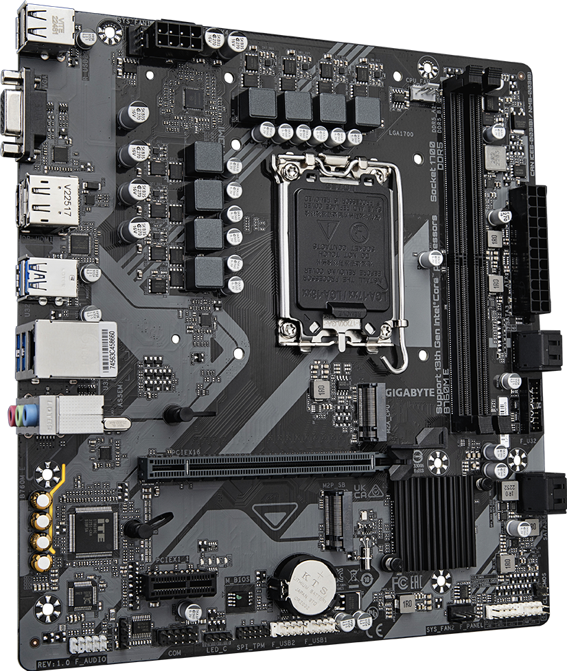 GIGABYTE B760M E motherboard rear view