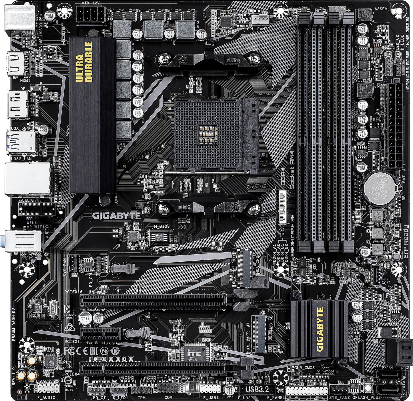 GIGABYTE B550M DS3H R2 motherboard alternate view