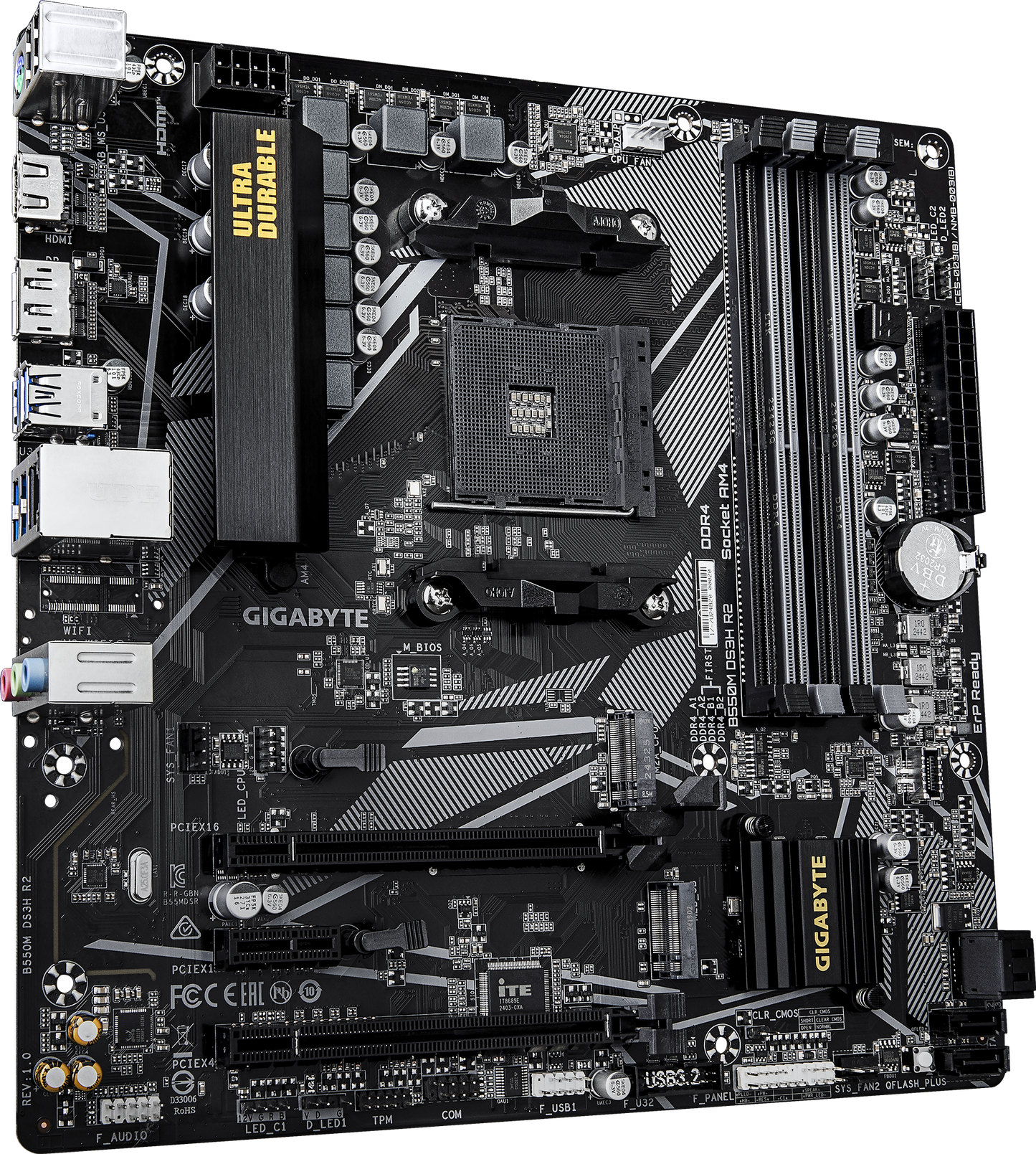 GIGABYTE B550M DS3H R2 motherboard rear view