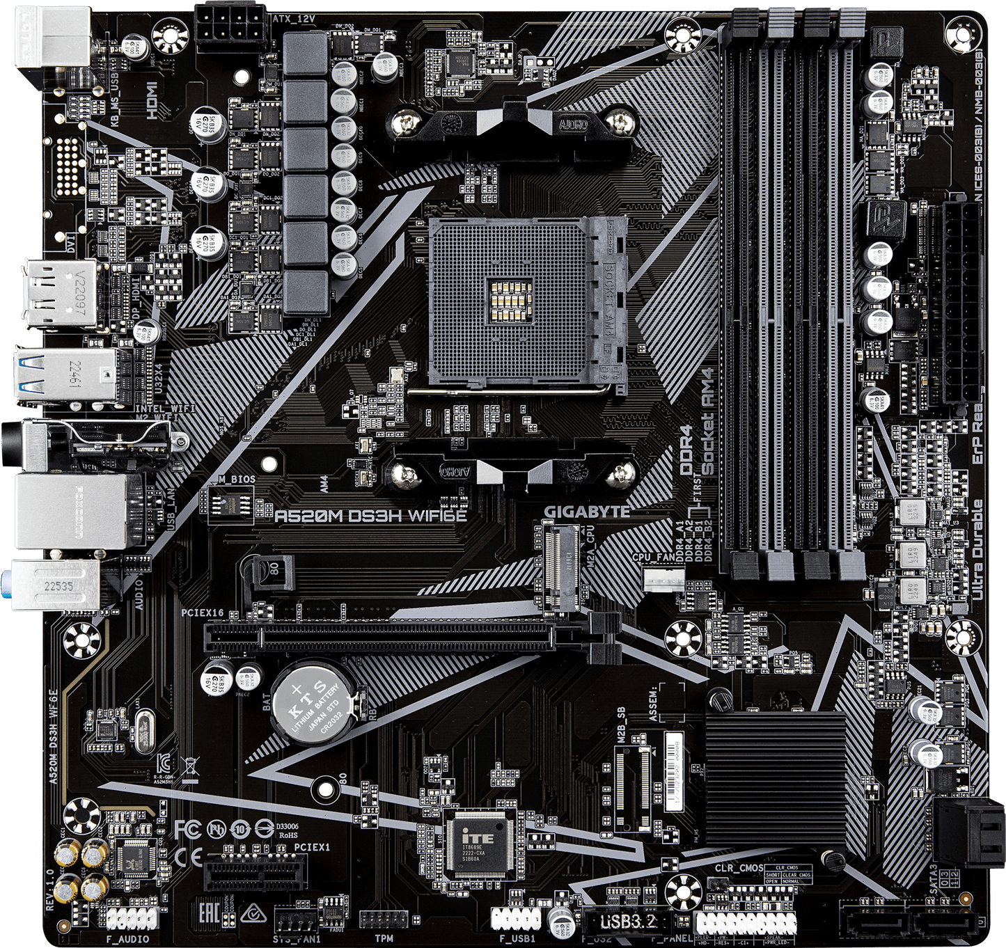 GIGABYTE A520M DS3H WIFI6E motherboard alternate view