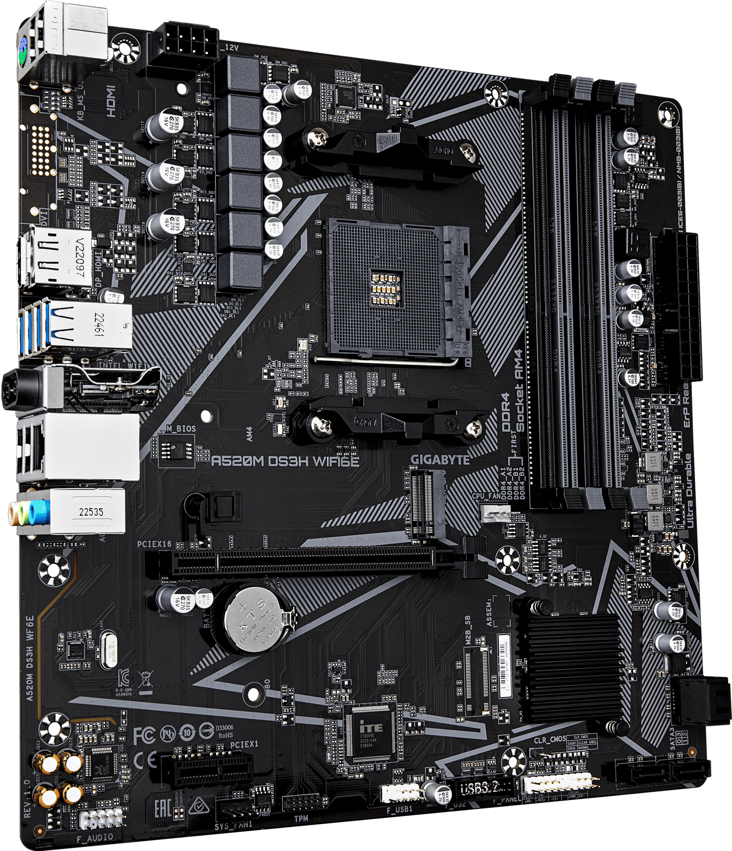 GIGABYTE A520M DS3H WIFI6E motherboard rear view