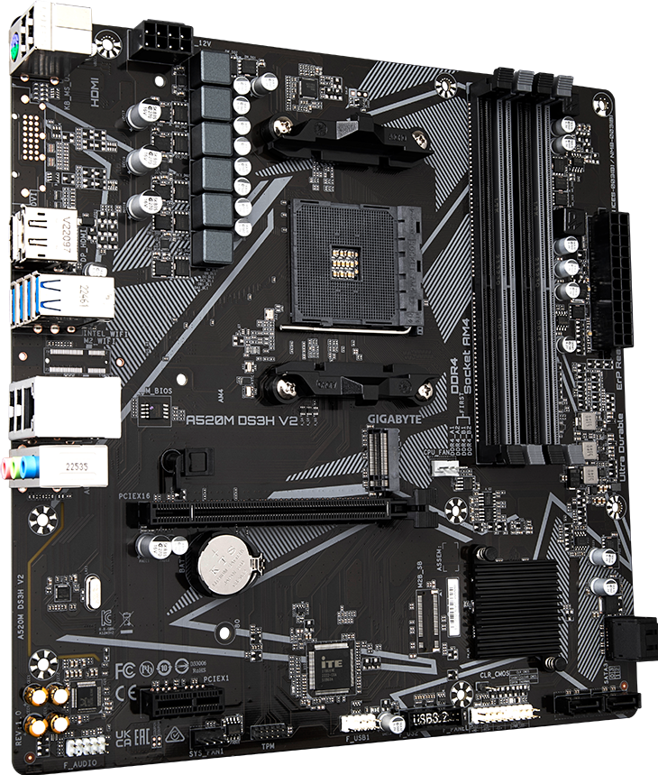 GIGABYTE A520M DS3H V2 motherboard rear view