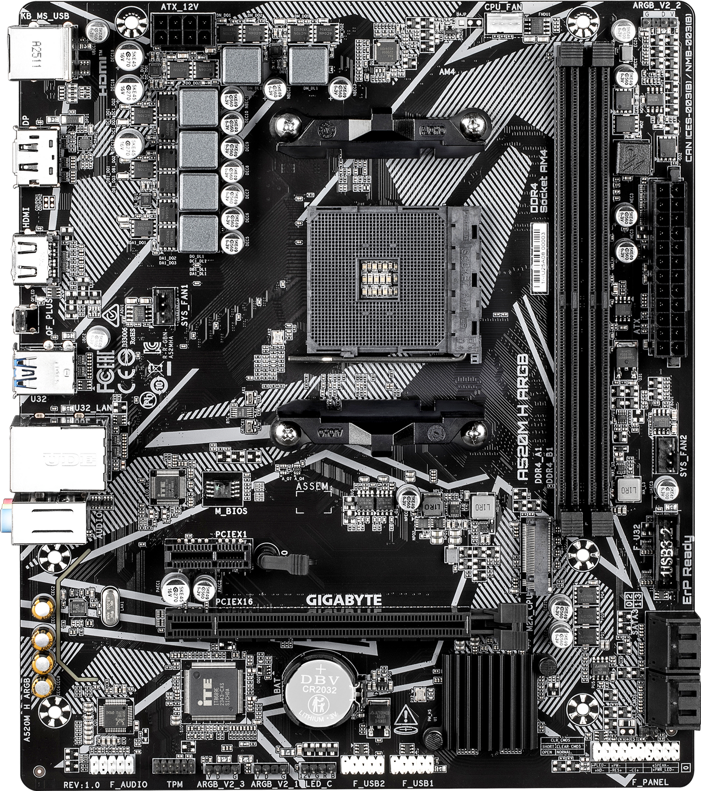 GIGABYTE A520M H ARGB motherboard alternate view