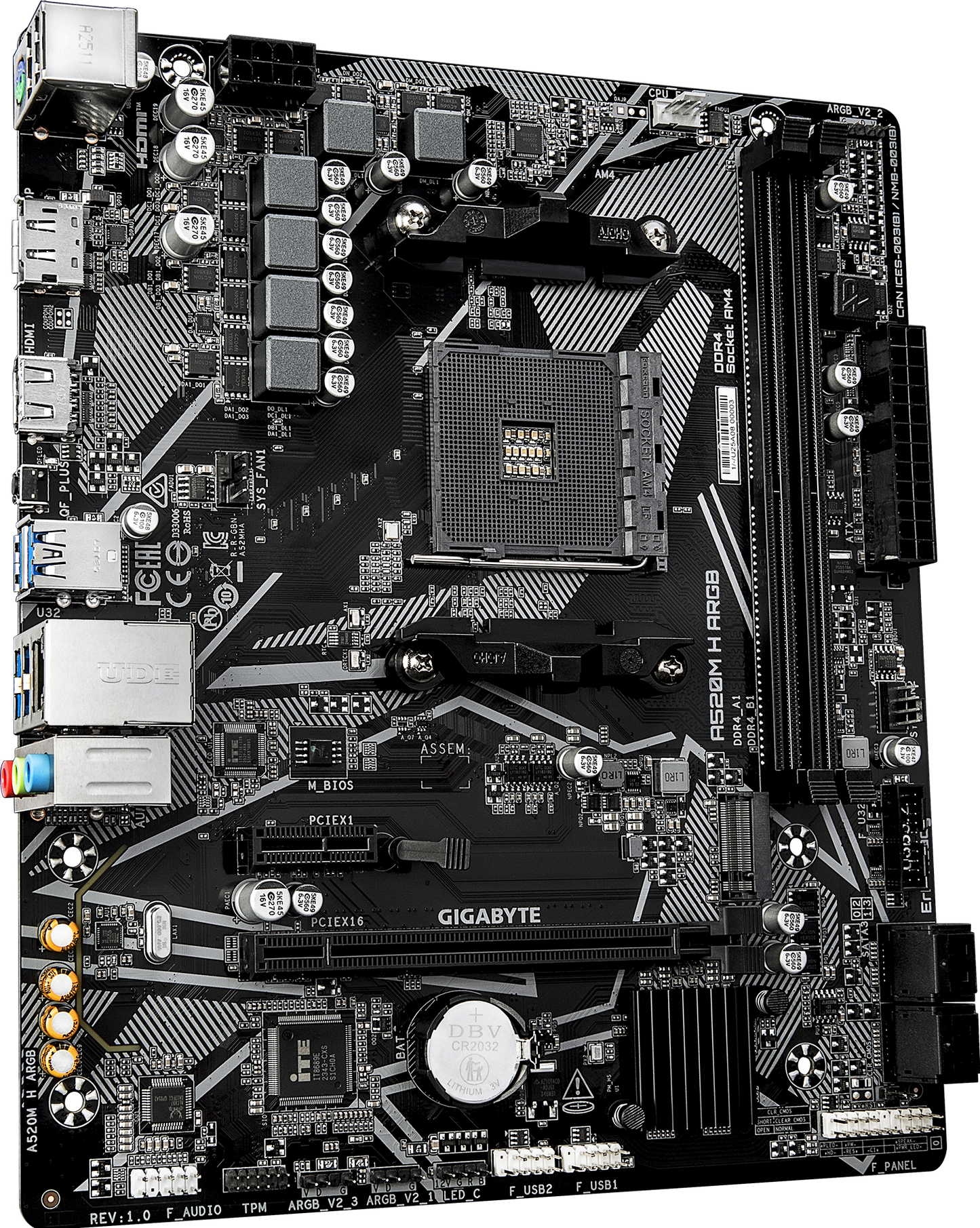 GIGABYTE A520M H ARGB motherboard rear view
