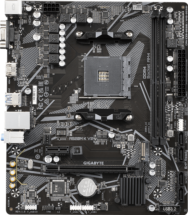 GIGABYTE A520M K V2 motherboard alternate view