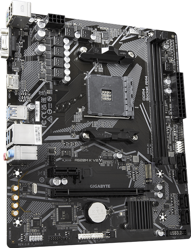 GIGABYTE A520M K V2 motherboard rear view