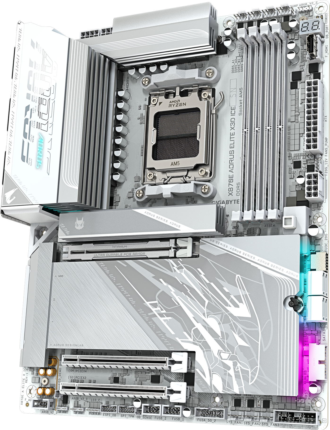 AORUS X870E ELITE X3D ICE motherboard rear view