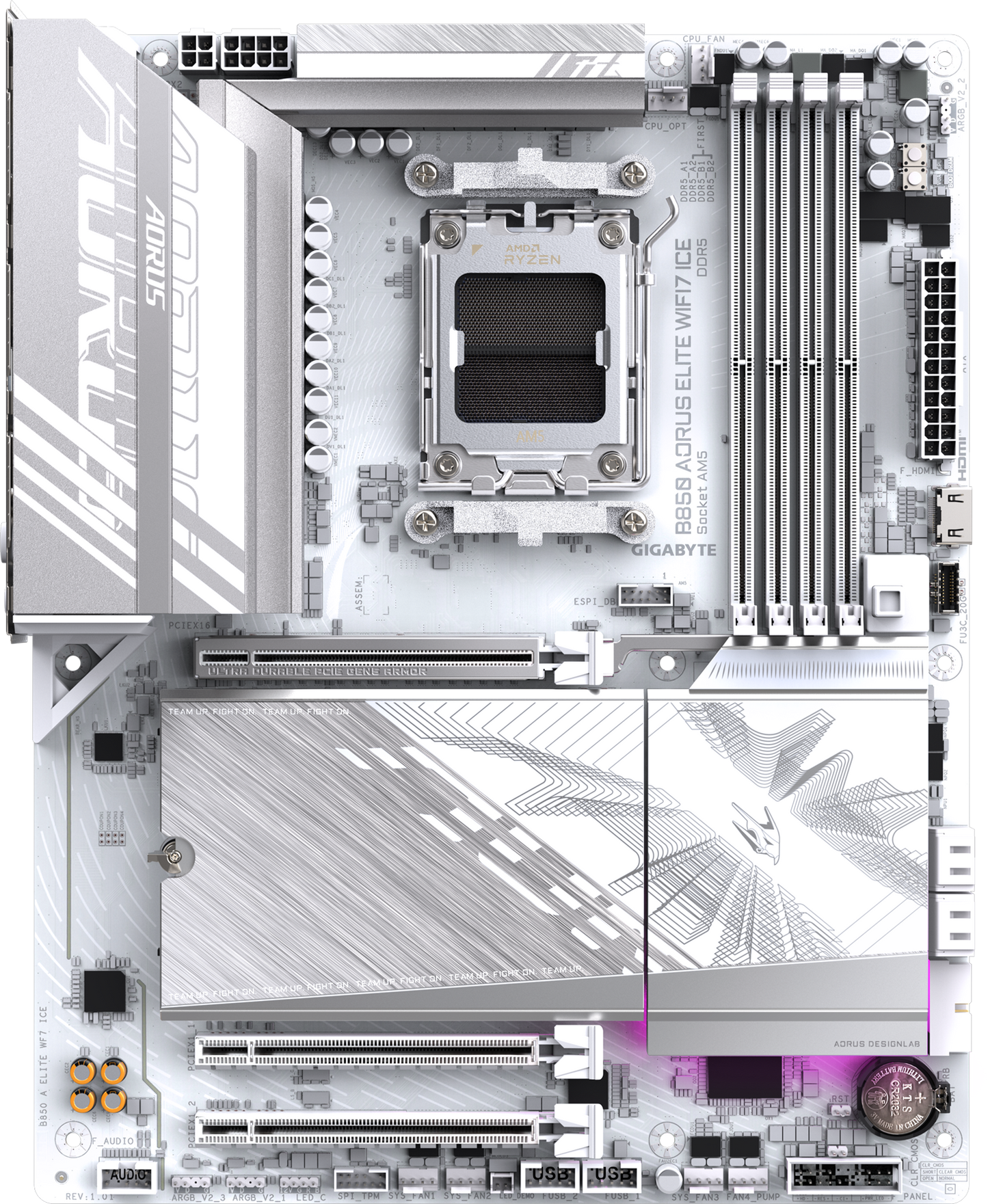 AORUS B850 ELITE WIFI7 ICE motherboard alternate view
