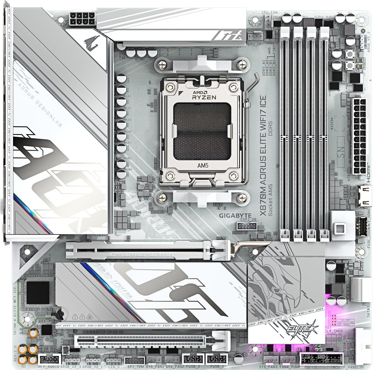 AORUS X870M ELITE WIFI7 ICE motherboard alternate view